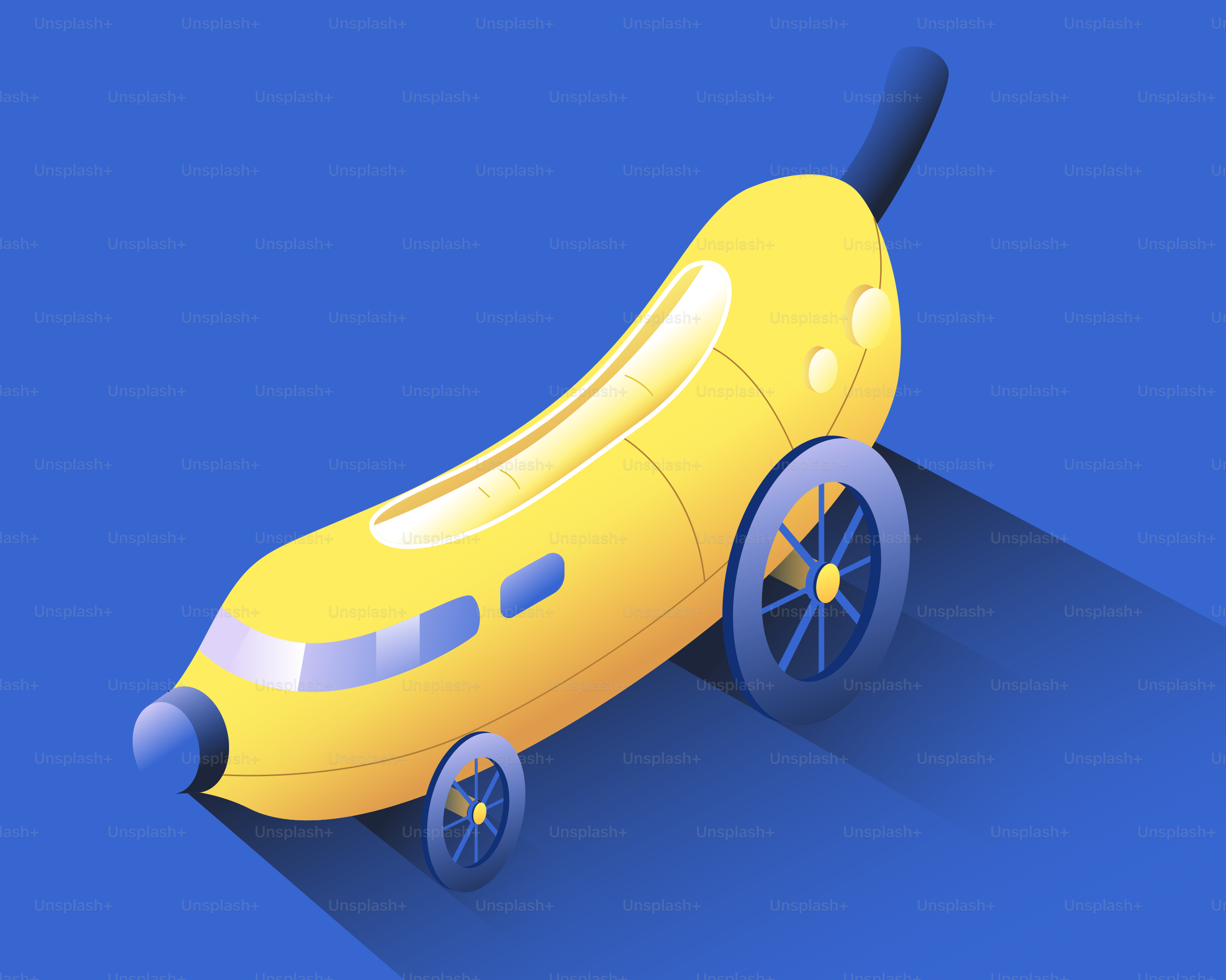 A yellow banana-shaped vehicle with wheels