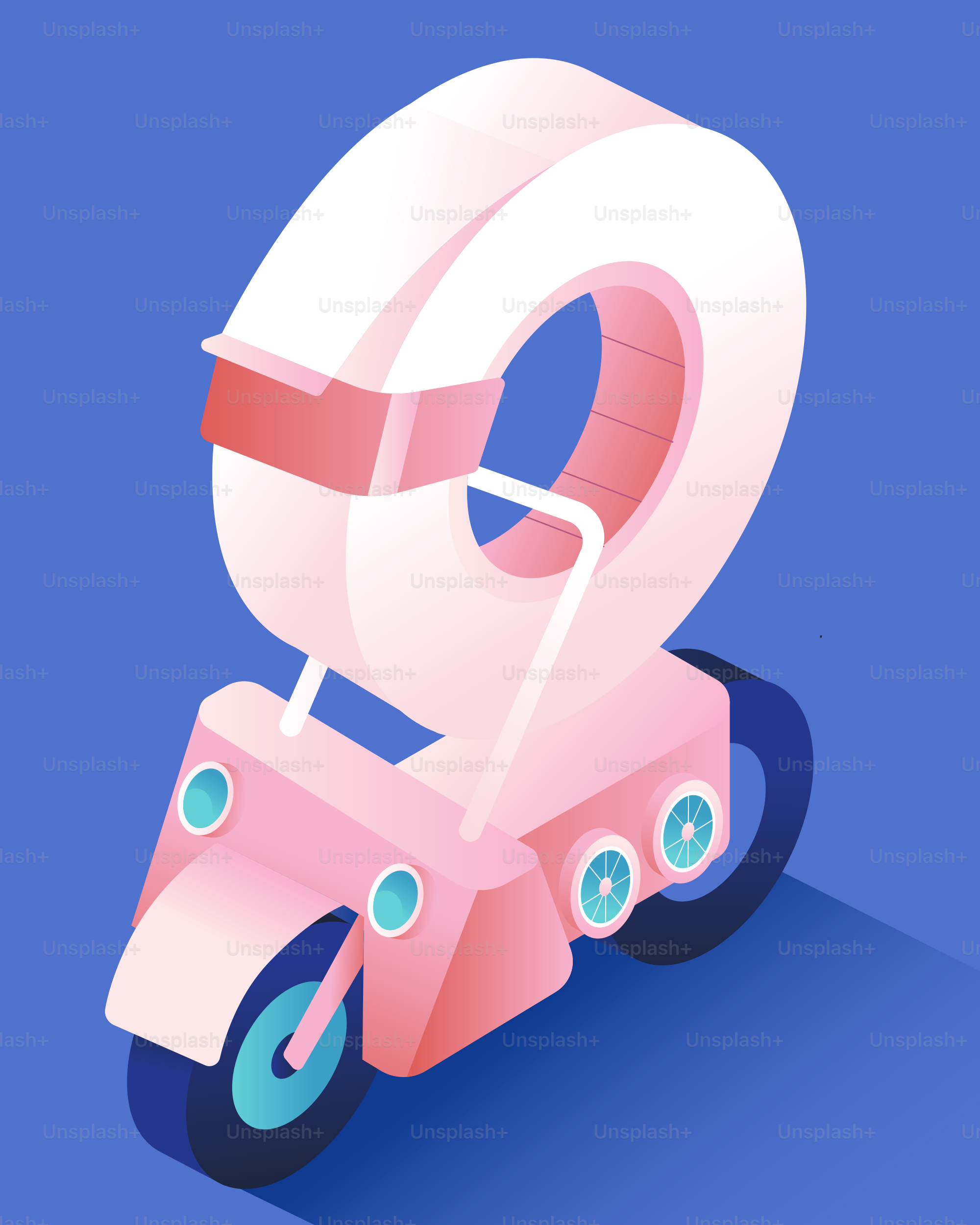 Pink scooter with number two on blue background