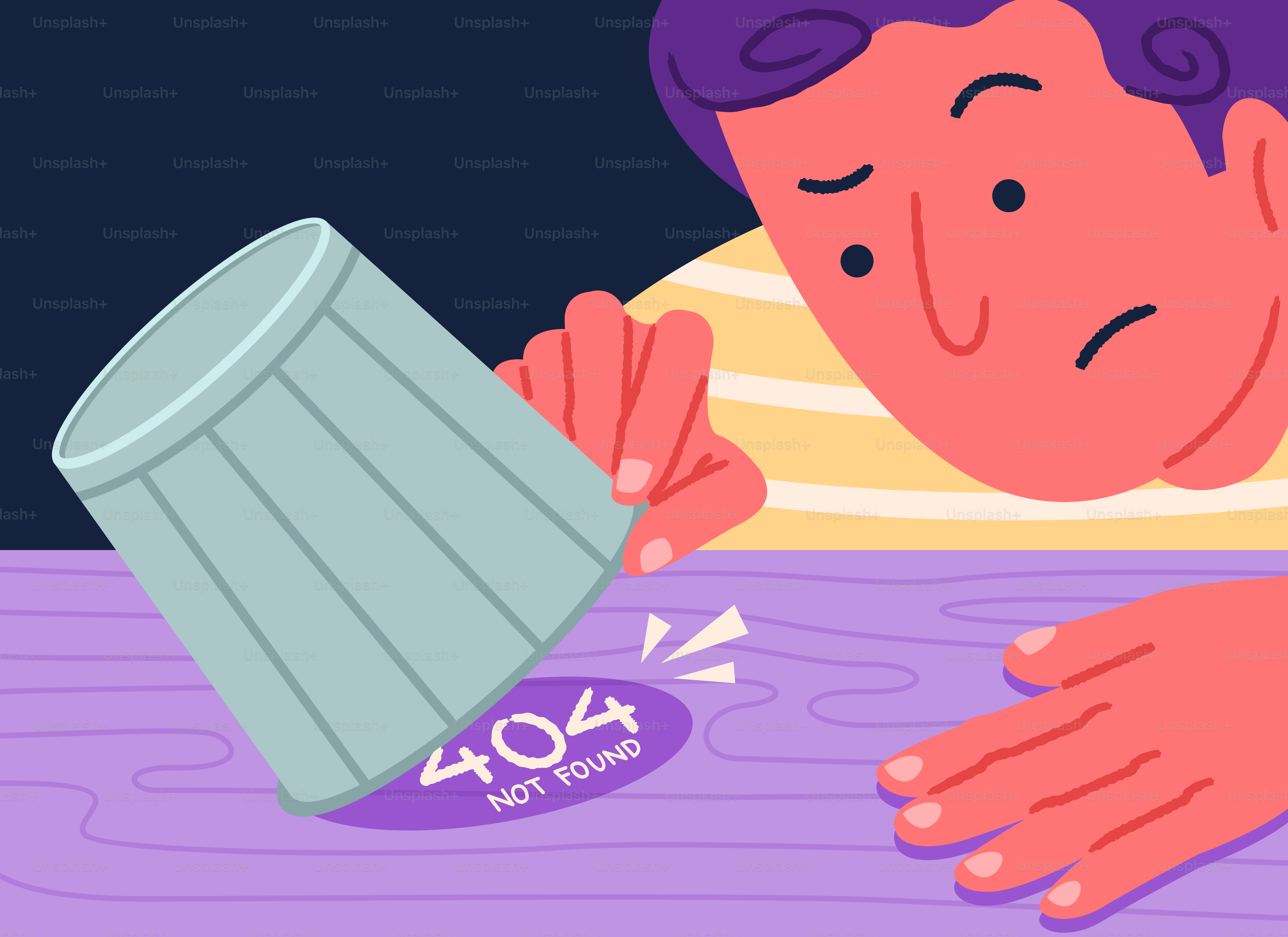 Man looking at a 404 error under a cup