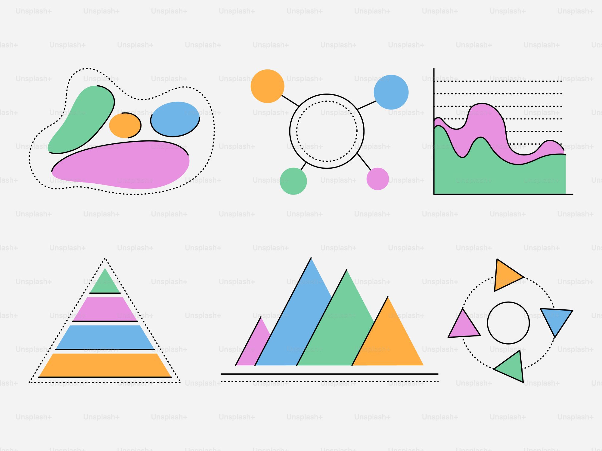 Collection of colorful abstract charts and diagrams.