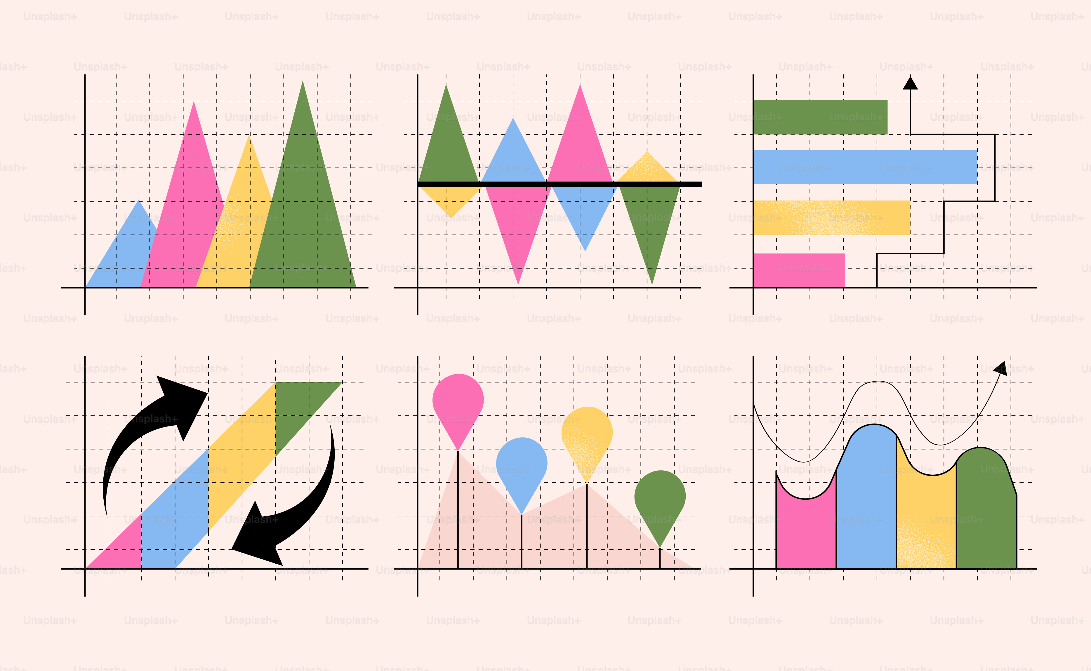 Collection of colorful business charts and graphs.