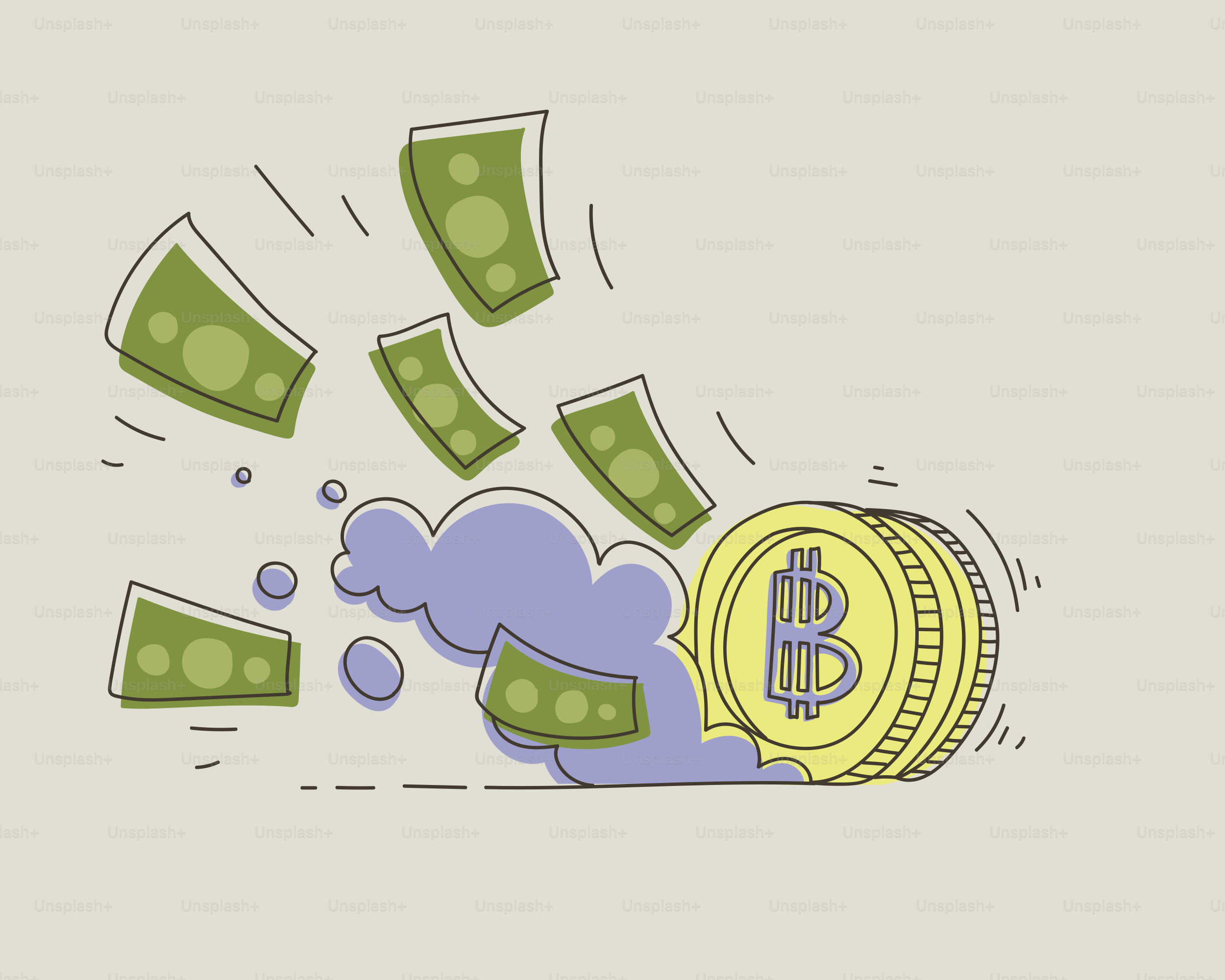 Moneda de Bitcoin con billetes volando y billetes cayendo vector – Imagen  de Dinero en Unsplash