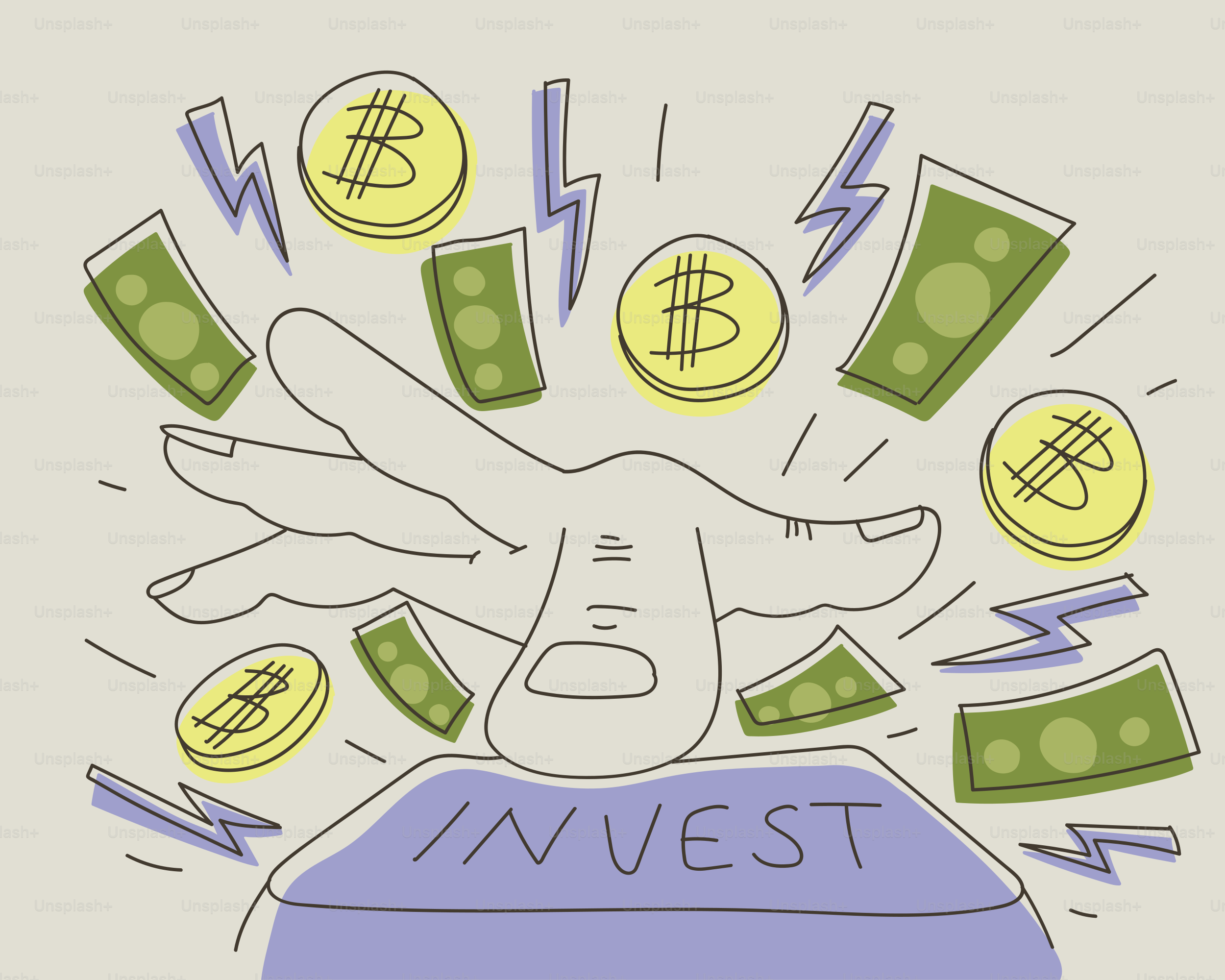 Hand reaching for bitcoin and cash with cash