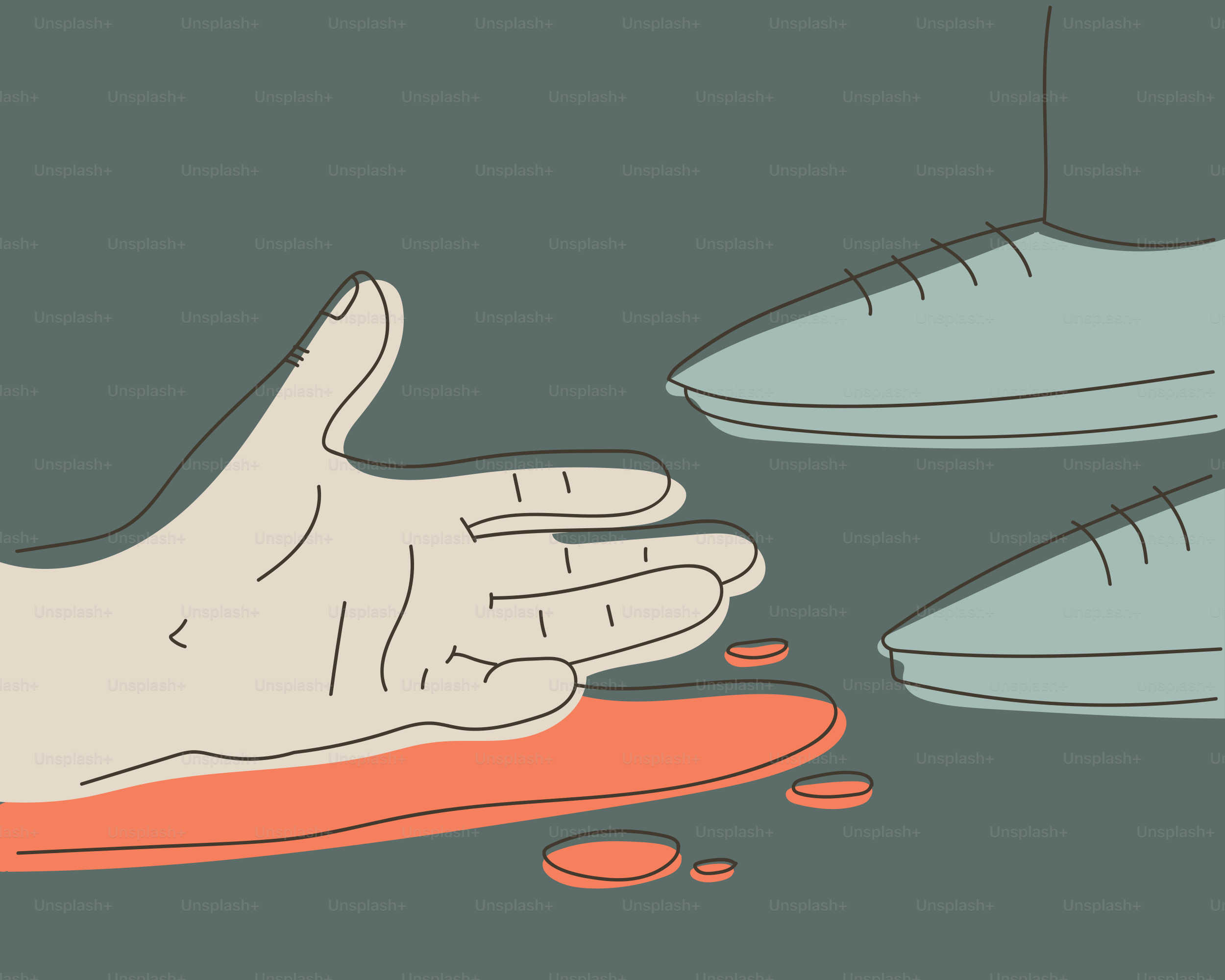 A hand reaching out near spilled blood and shoes