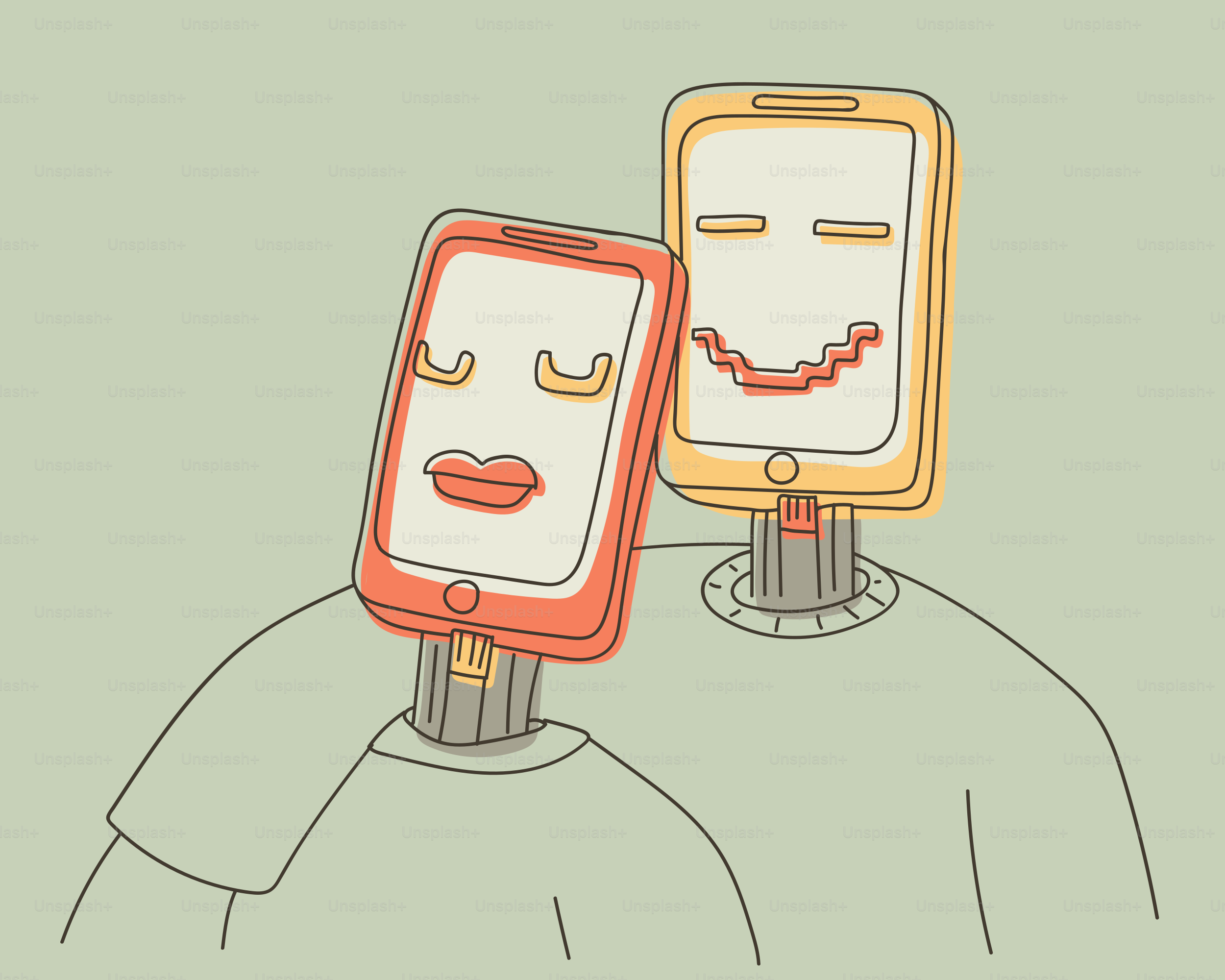 Two phones with faces embracing each other