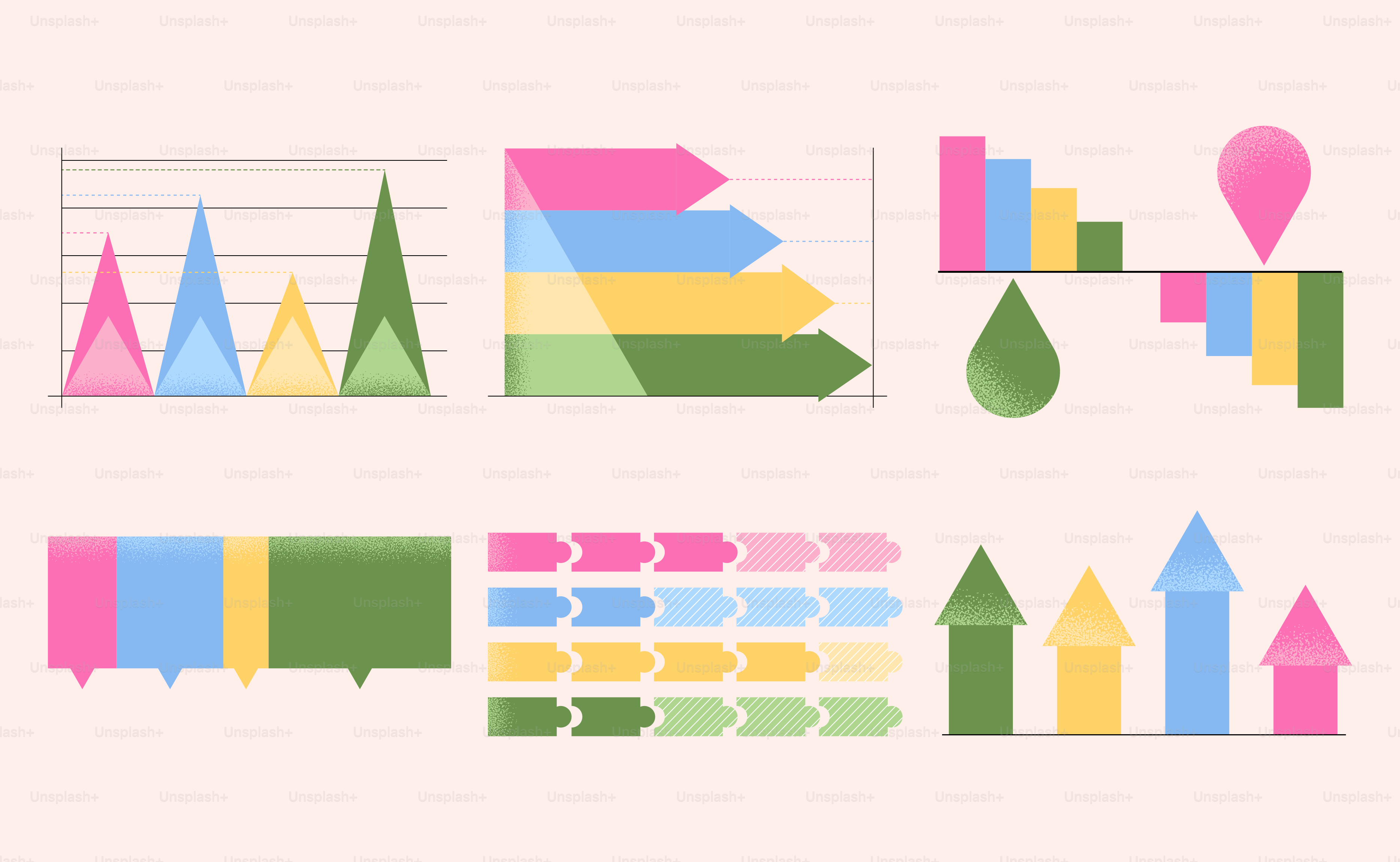 Collection of colorful infographic charts and graphs.