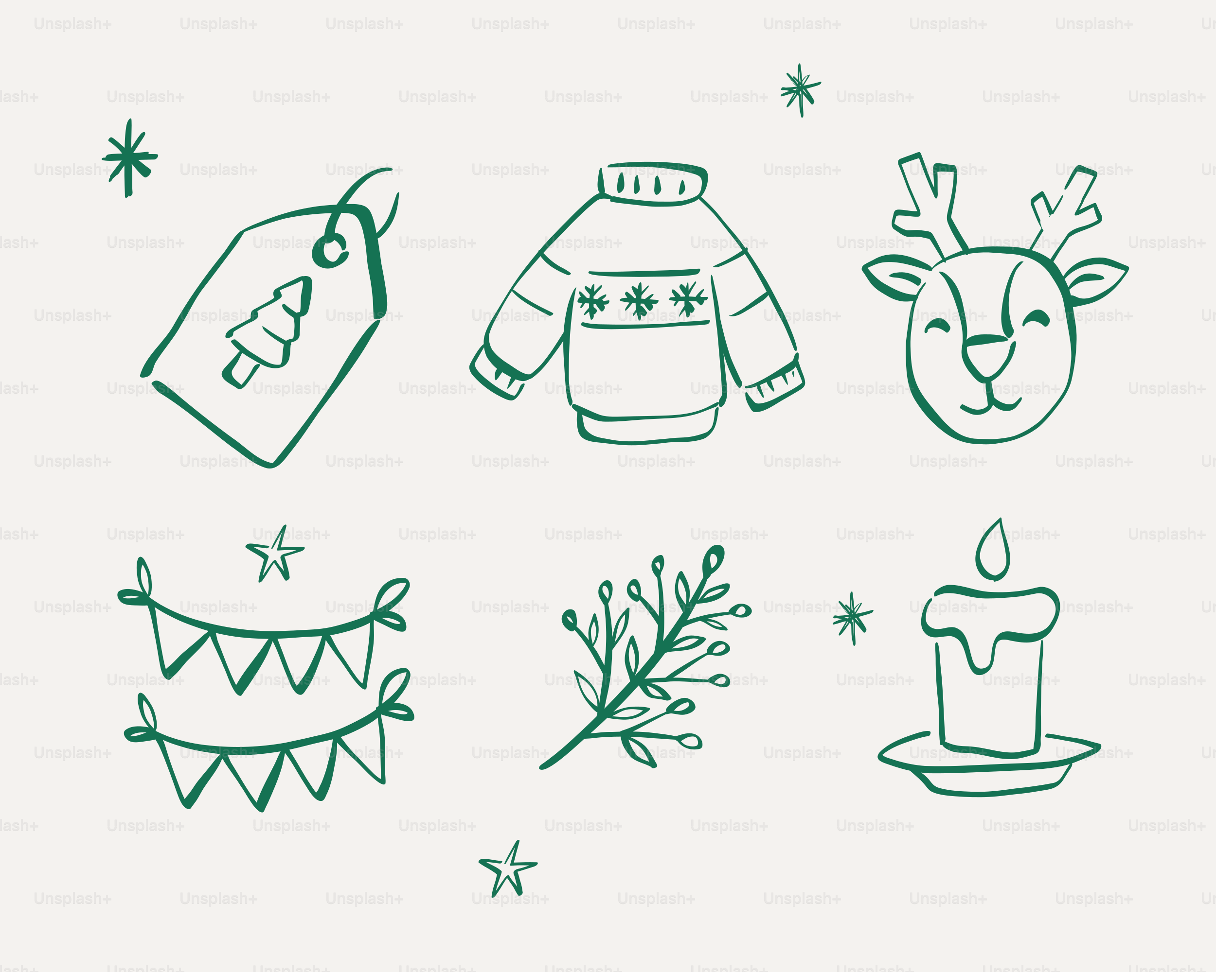 Rabiscos de Natal: suéter, rena, pega-pega, guirlanda, vela