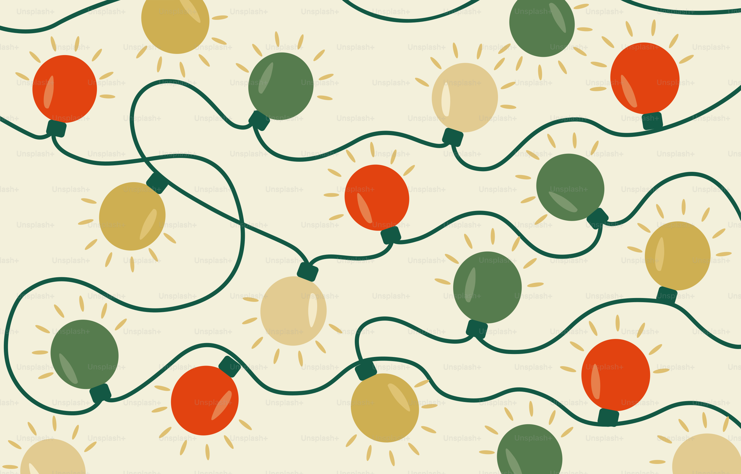 Strings of colorful christmas lights on a cream background