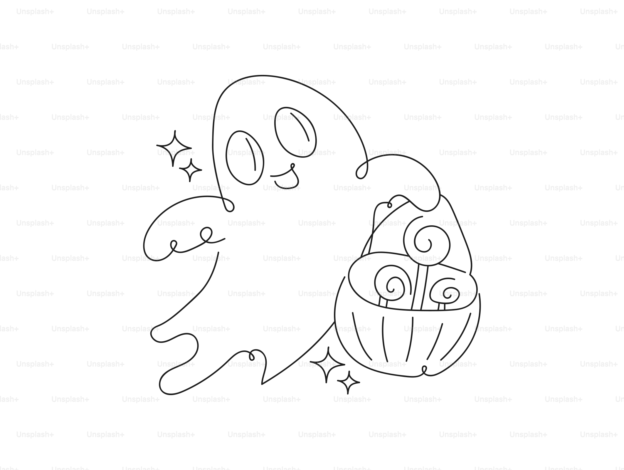 A ghost holding a basket of candy