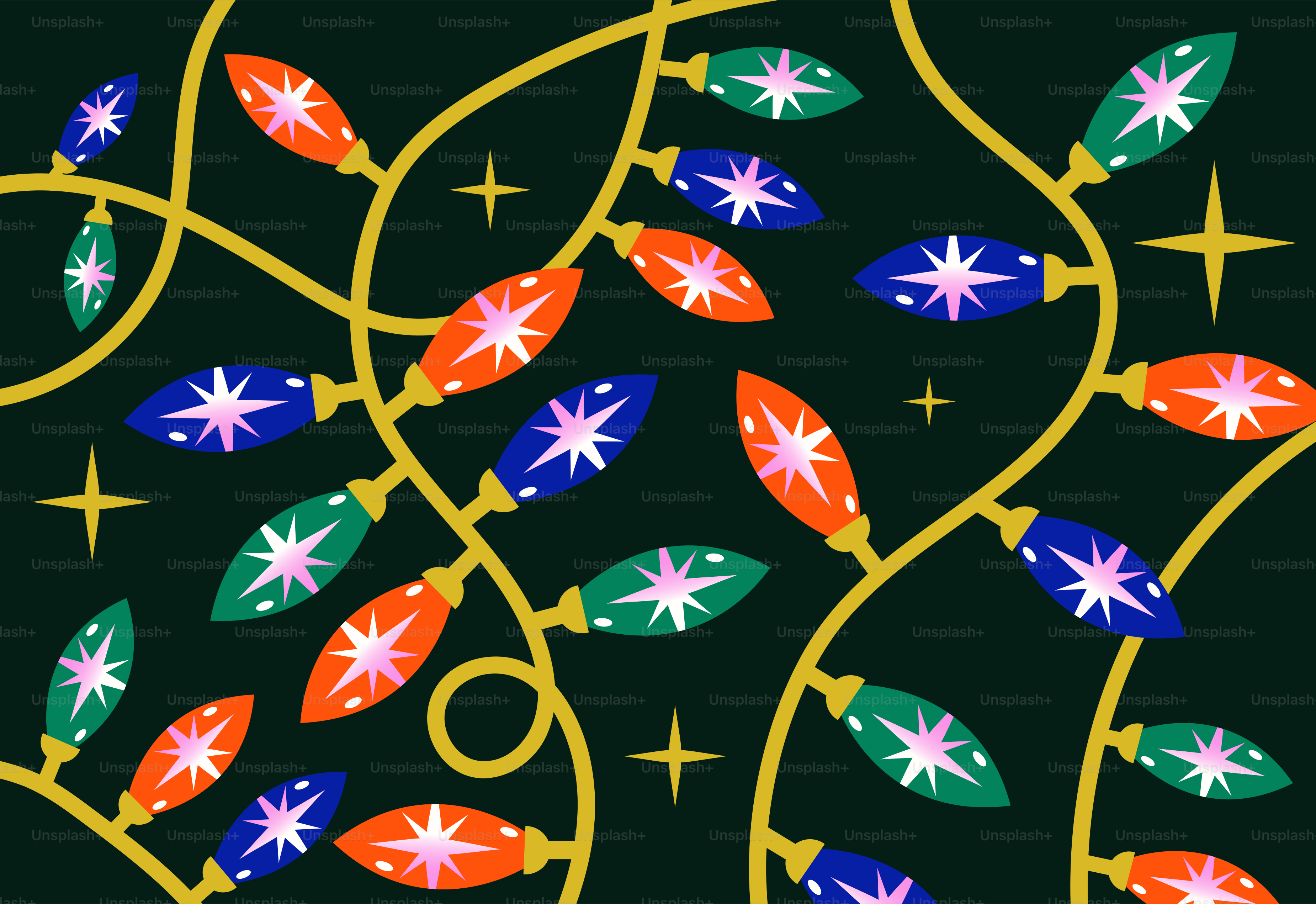 Colorful christmas lights with stars on dark background