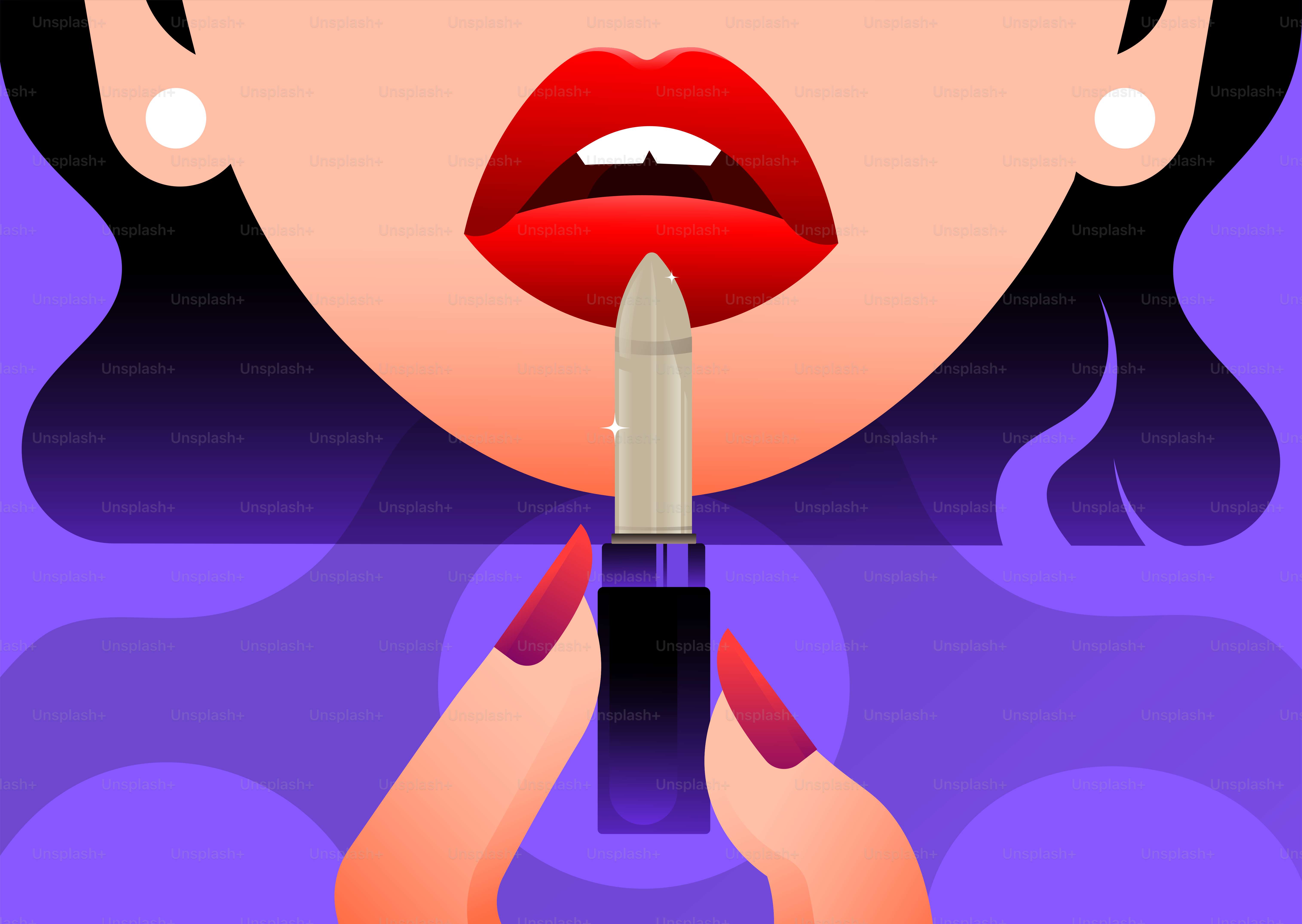 Femme appliquant du rouge à lèvres rouge avec du vernis à ongles foncé