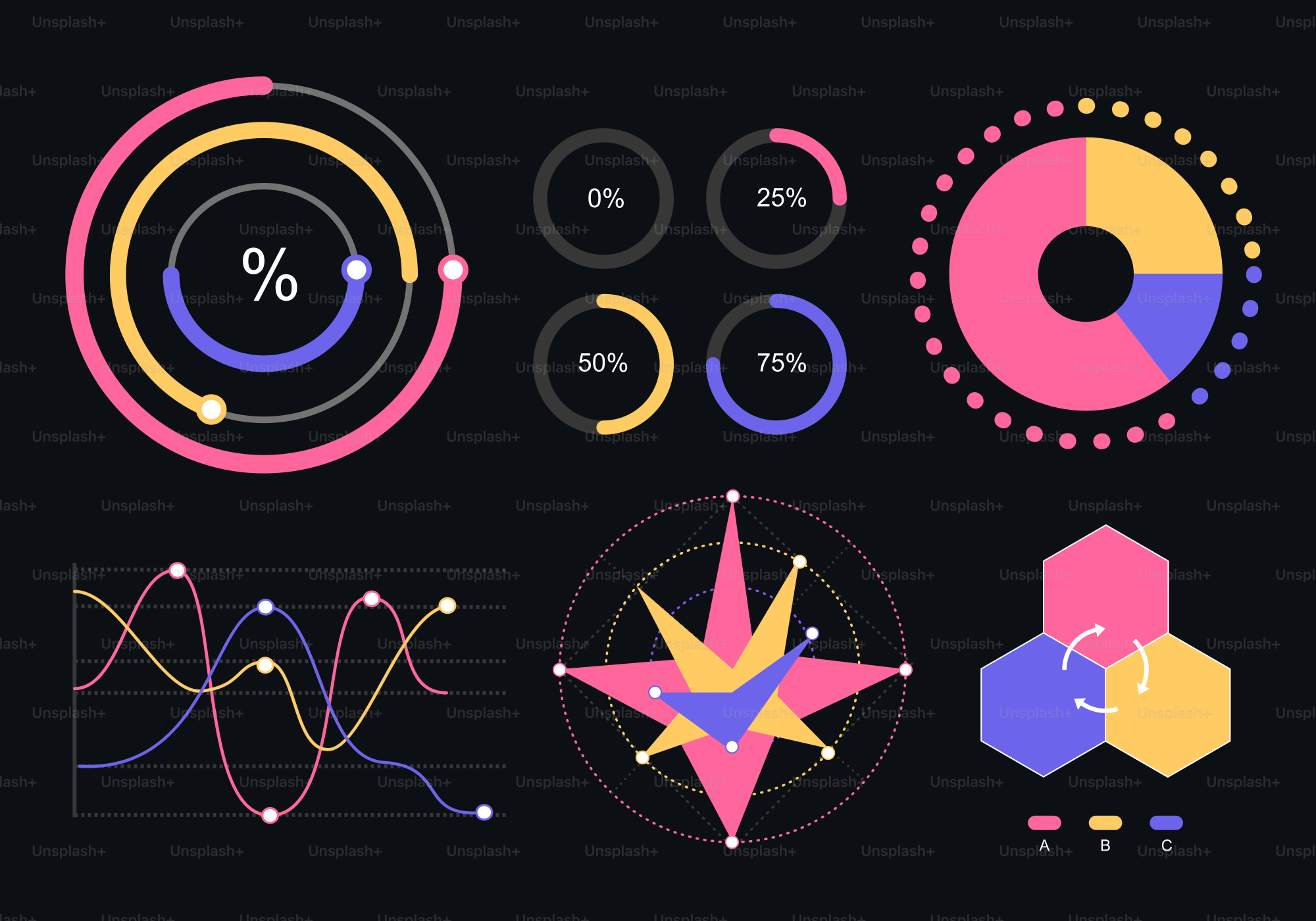 Coleção de gráficos e gráficos coloridos de visualização de dados ...
