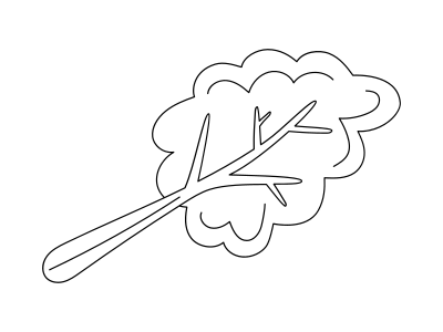 A simple line drawing of a leafy branch.