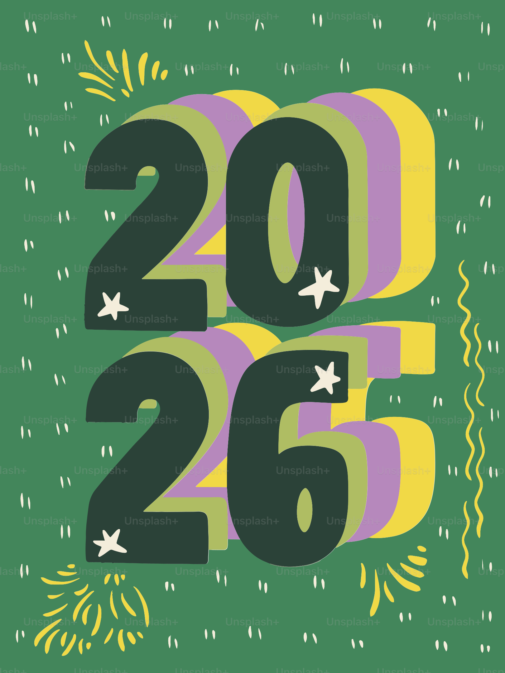 Stilisierte Zahlen von 2026 mit Sternen auf grünem Hintergrund