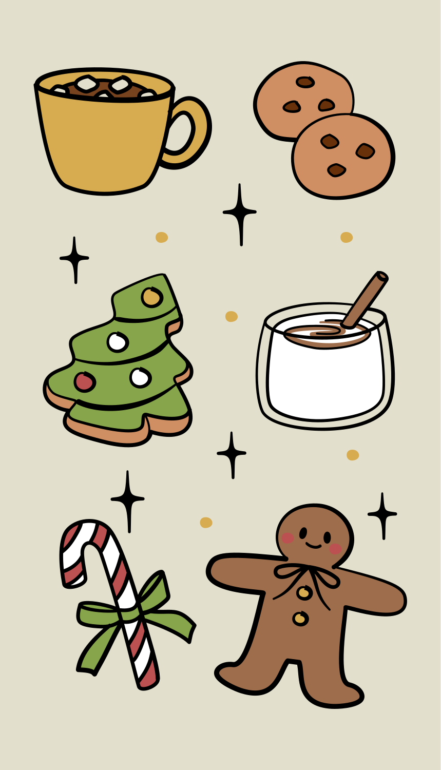 Dulces navideños y bebidas sobre un fondo ligero.