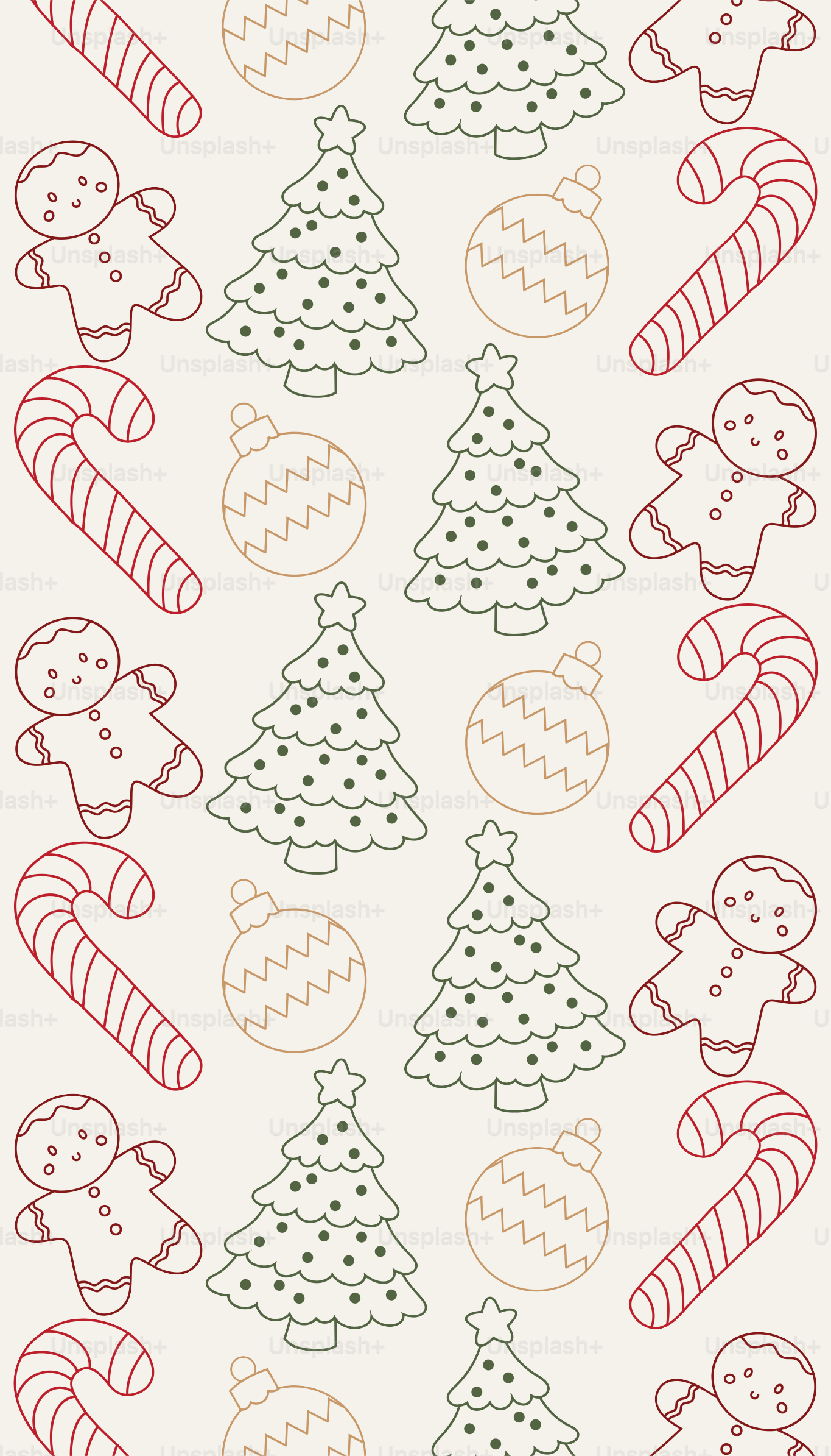 Christmas pattern with trees, gingerbread, and candy canes.