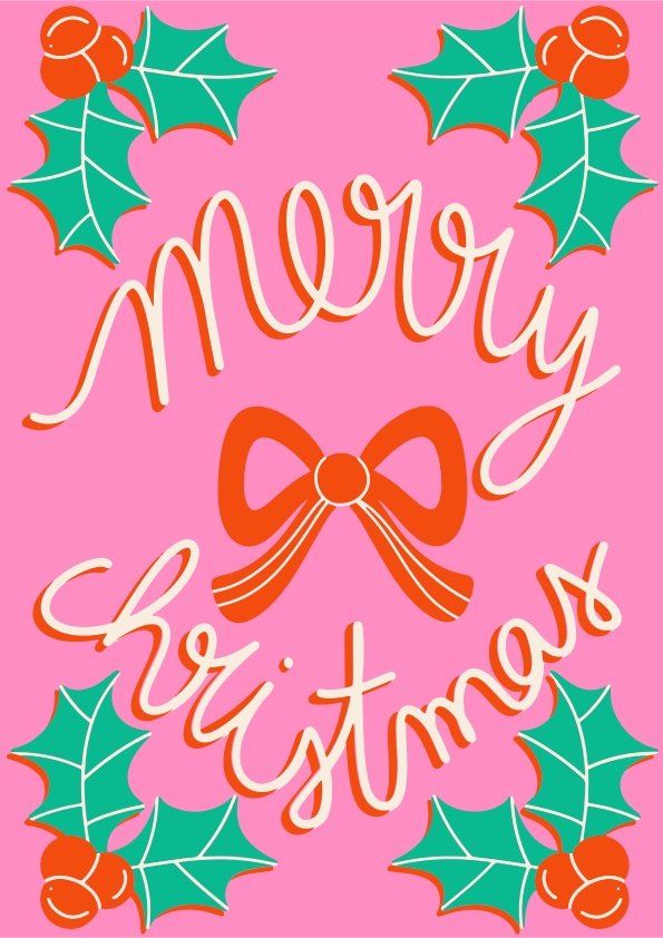 Feliz Navidad con acebo y lazo