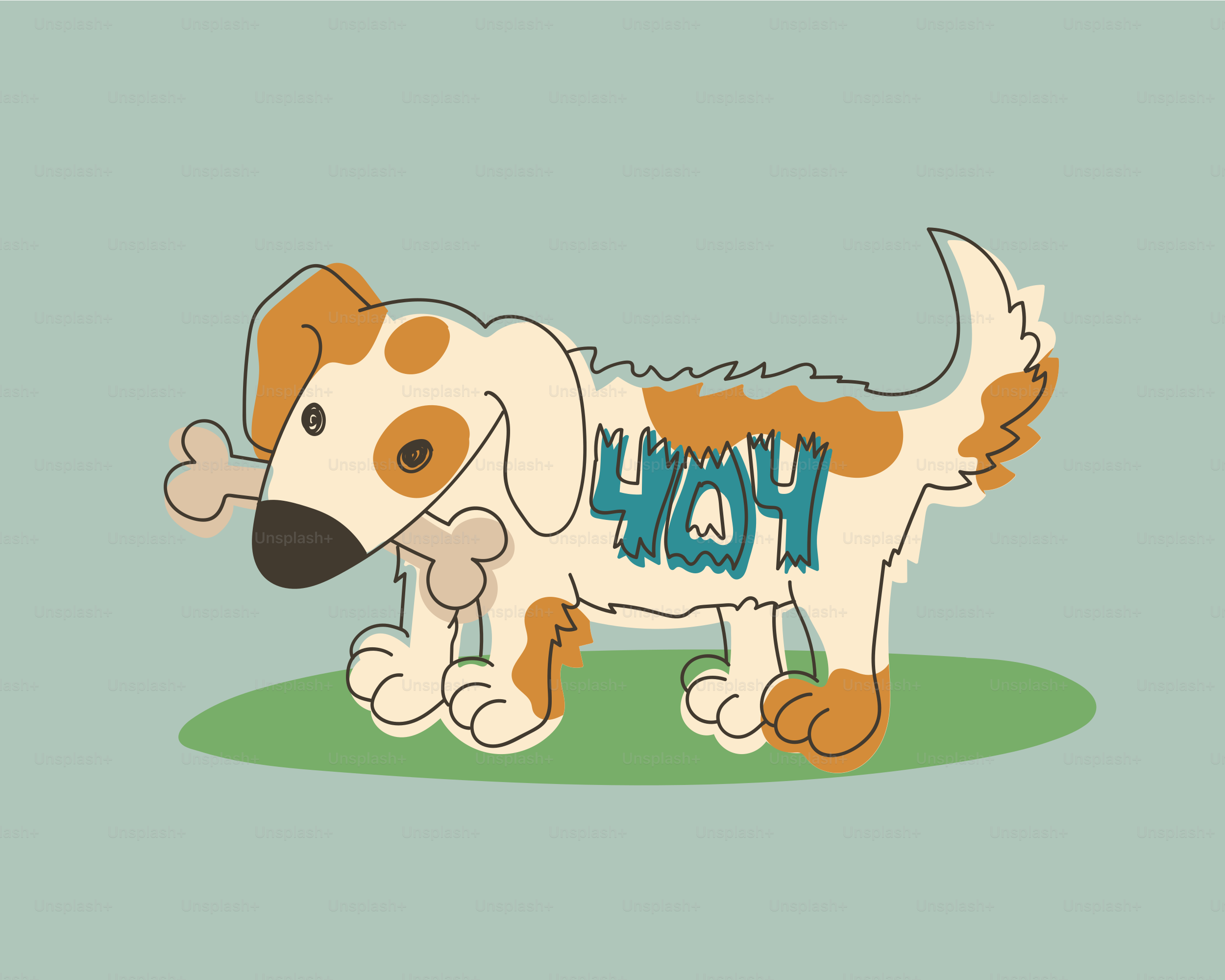 A cartoon dog with '404' on its side