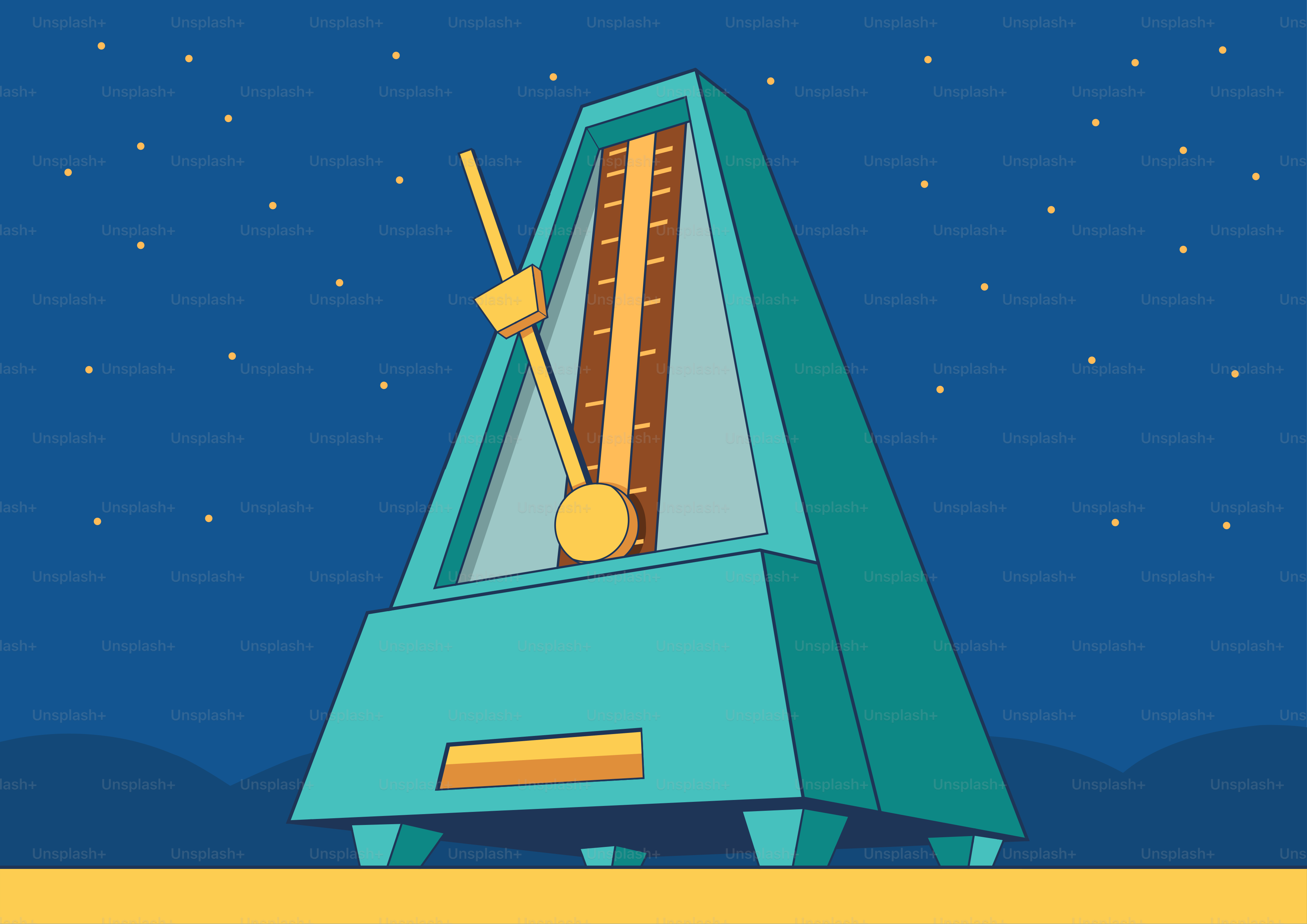 A metronome against a starry night sky.