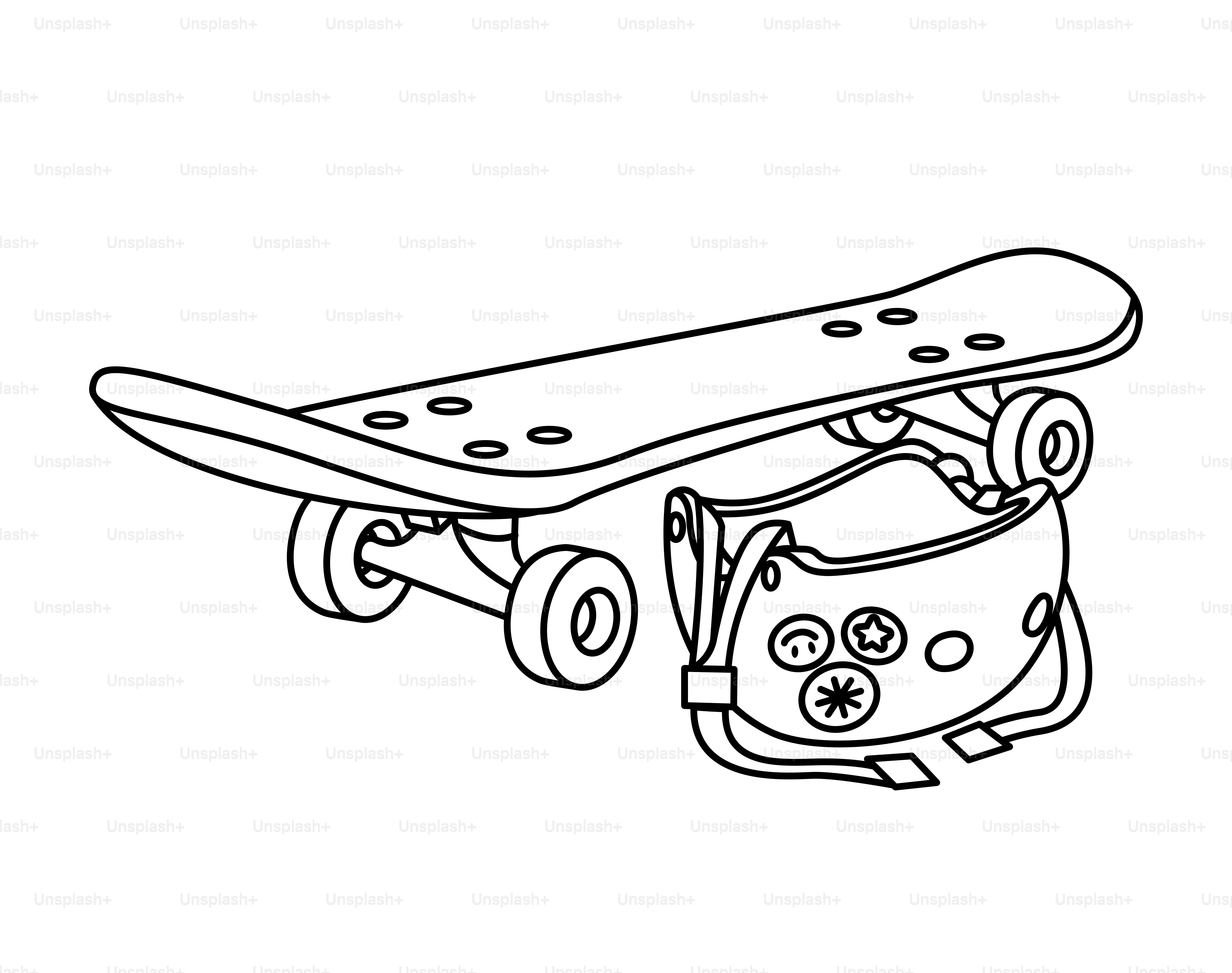 Skateboard and protective helmet on white background