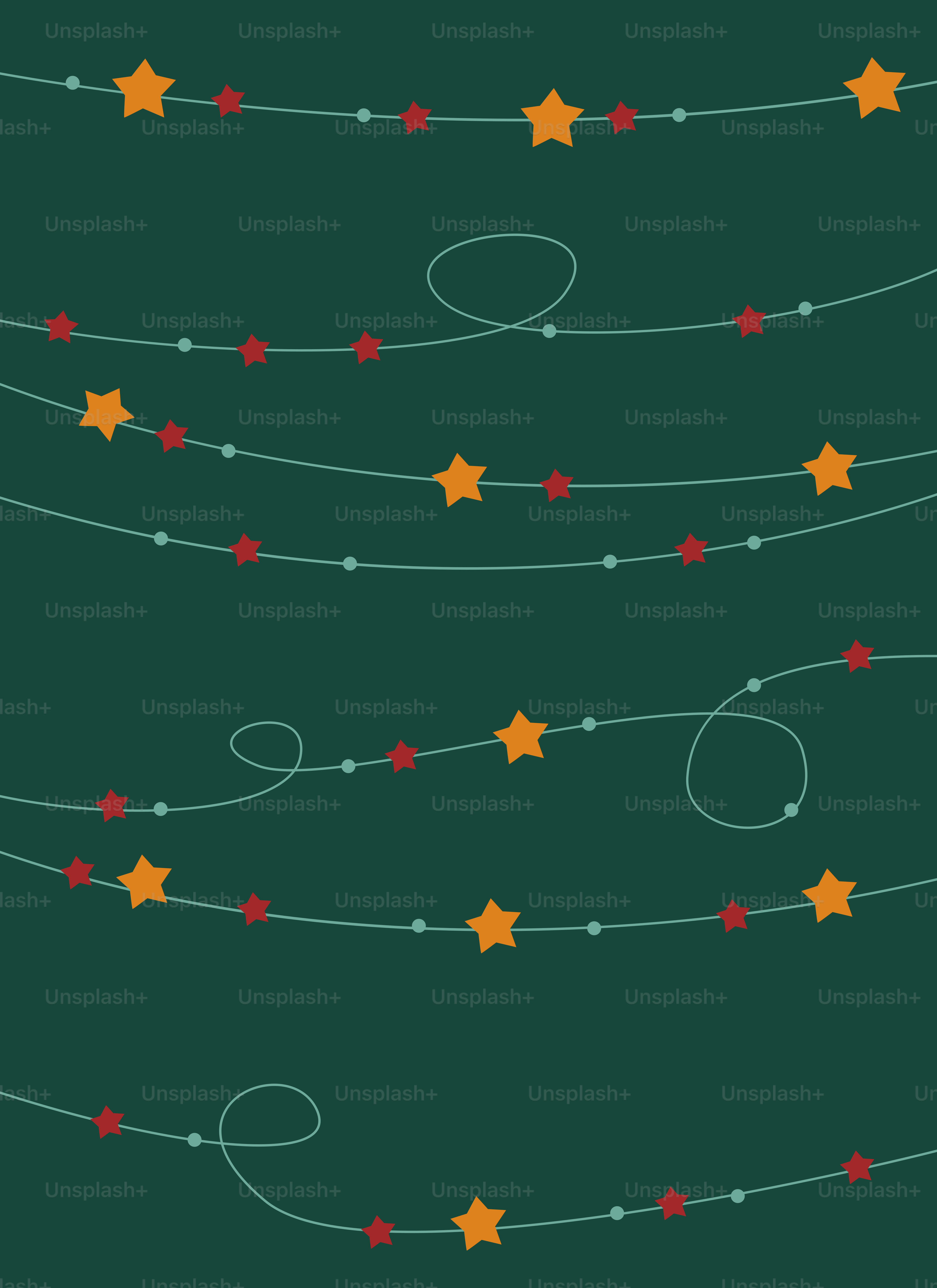 Luci di Natale con stelle su sfondo verde