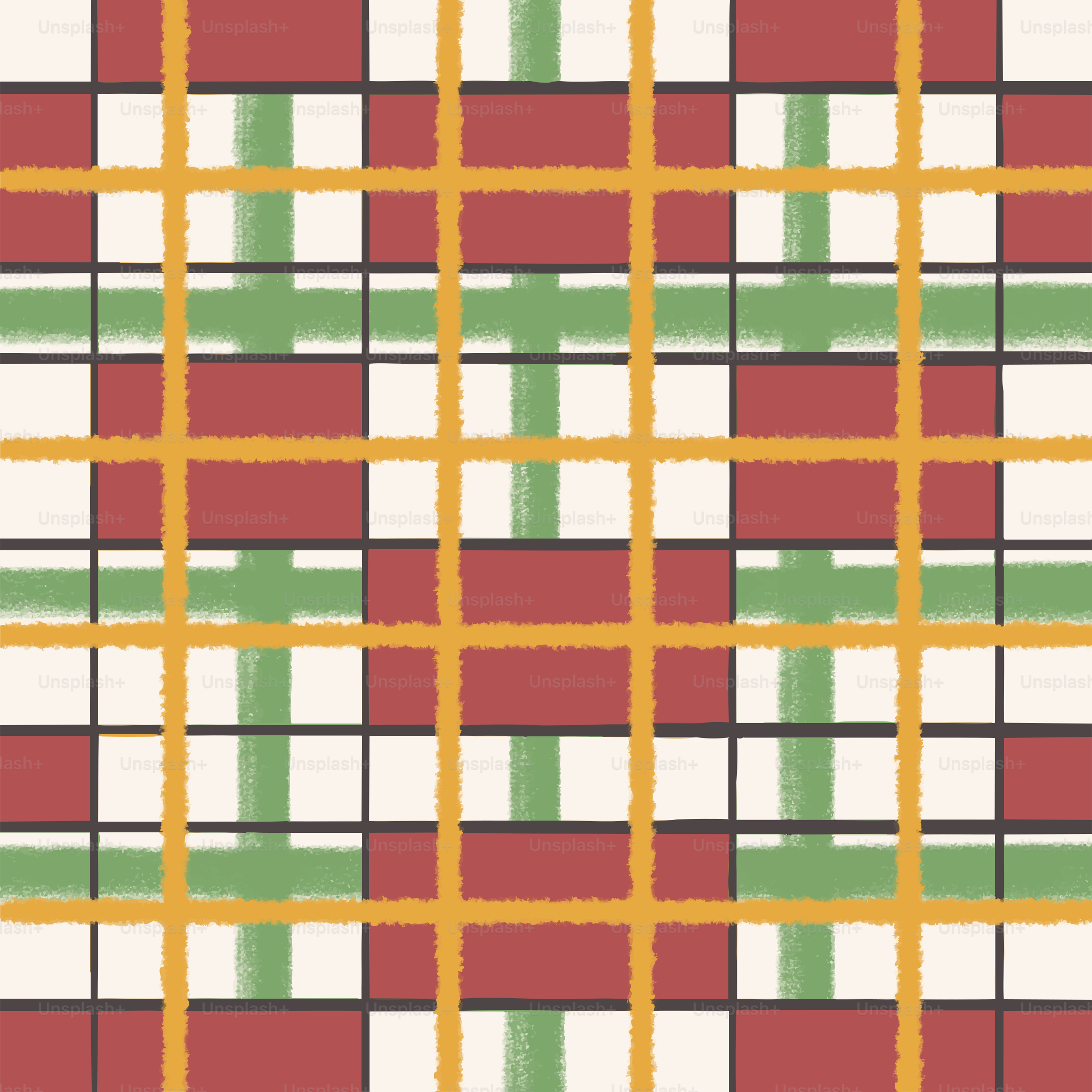 A plaid pattern with red, green, and yellow stripes.