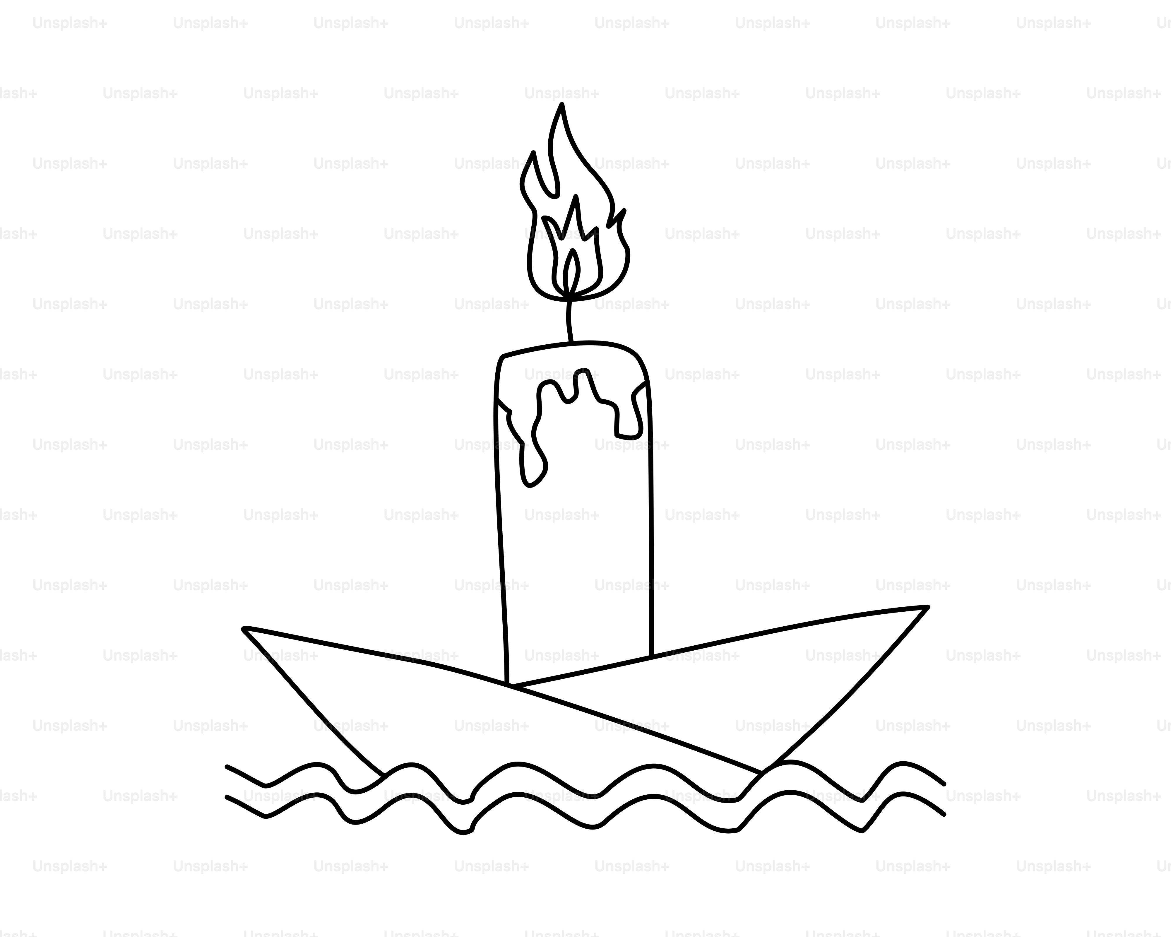 Candle on a paper boat floating on waves