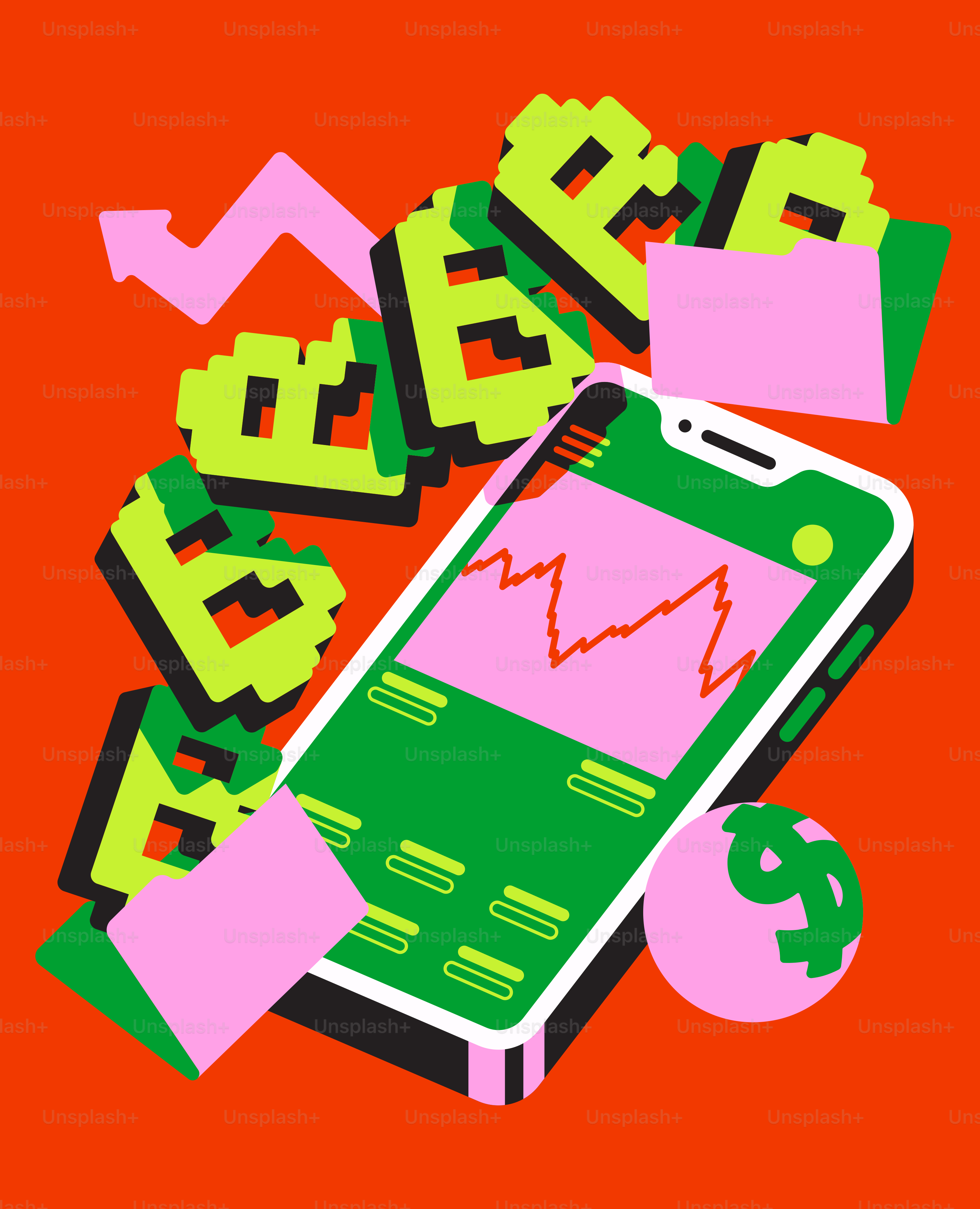 Smartphone displaying stock market graph with pixelated elements vector ...
