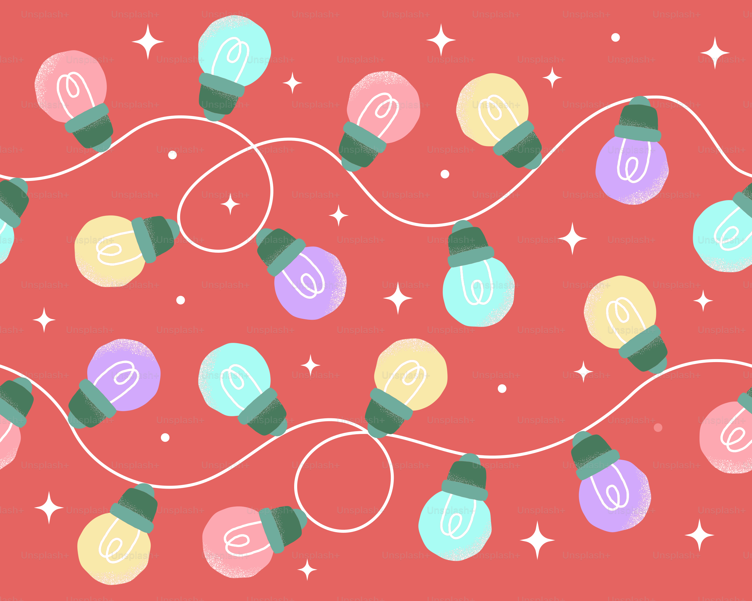 Colorful string lights on a red background