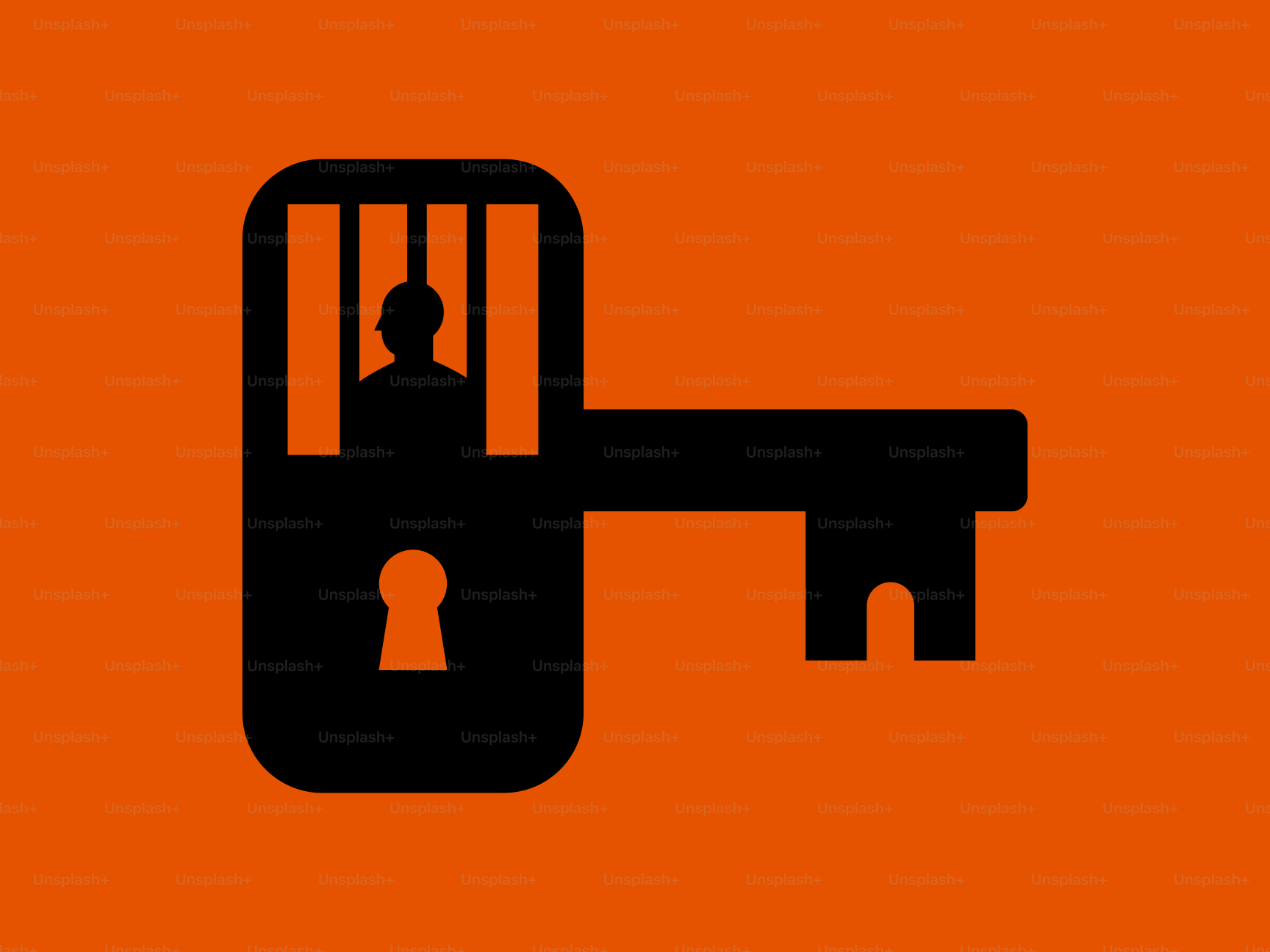 Silhouette of person behind bars in lock