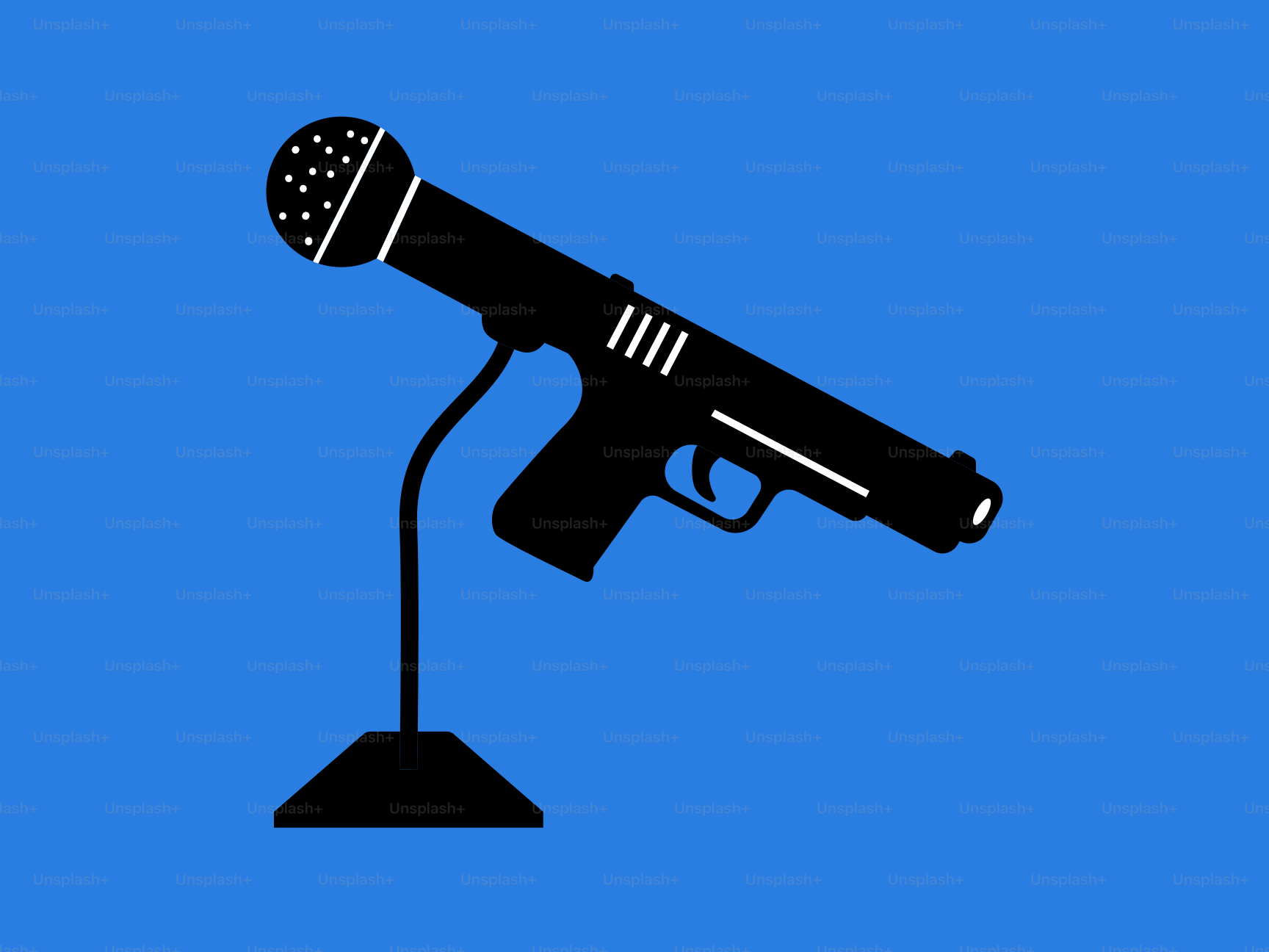 Microphone shaped like a gun on stand