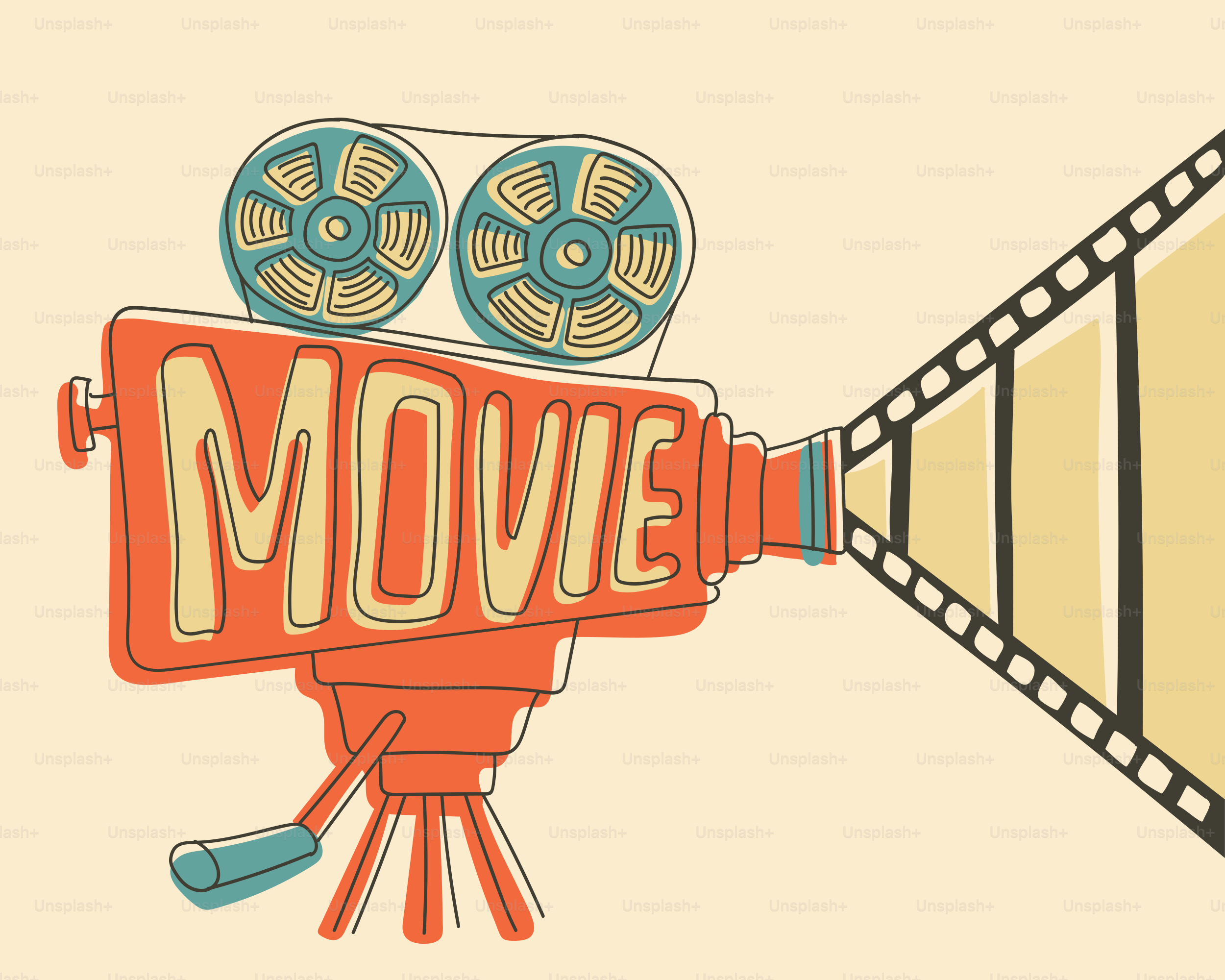 Vintage movie camera with film reel and reels