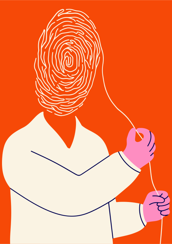 Personne abstraite avec empreinte digitale pour le visage tenant une ficelle