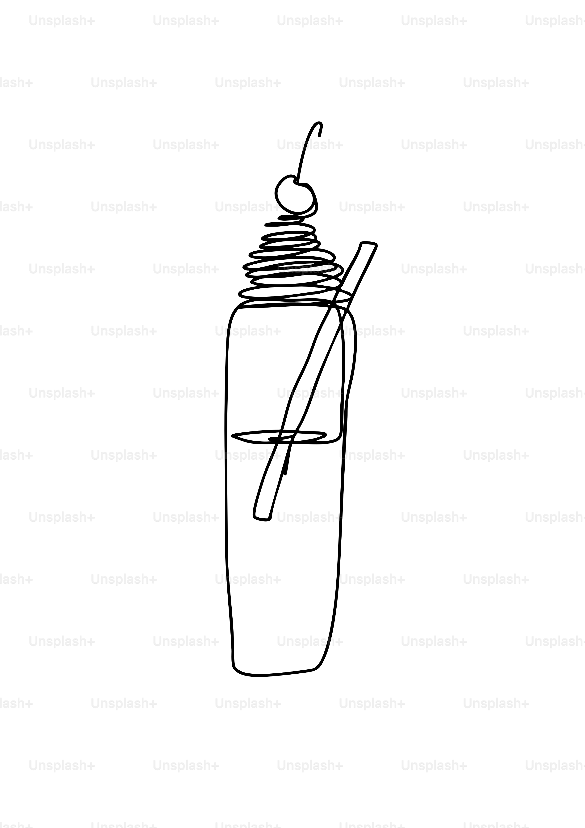 A minimalist drawing of a cherry topped drink