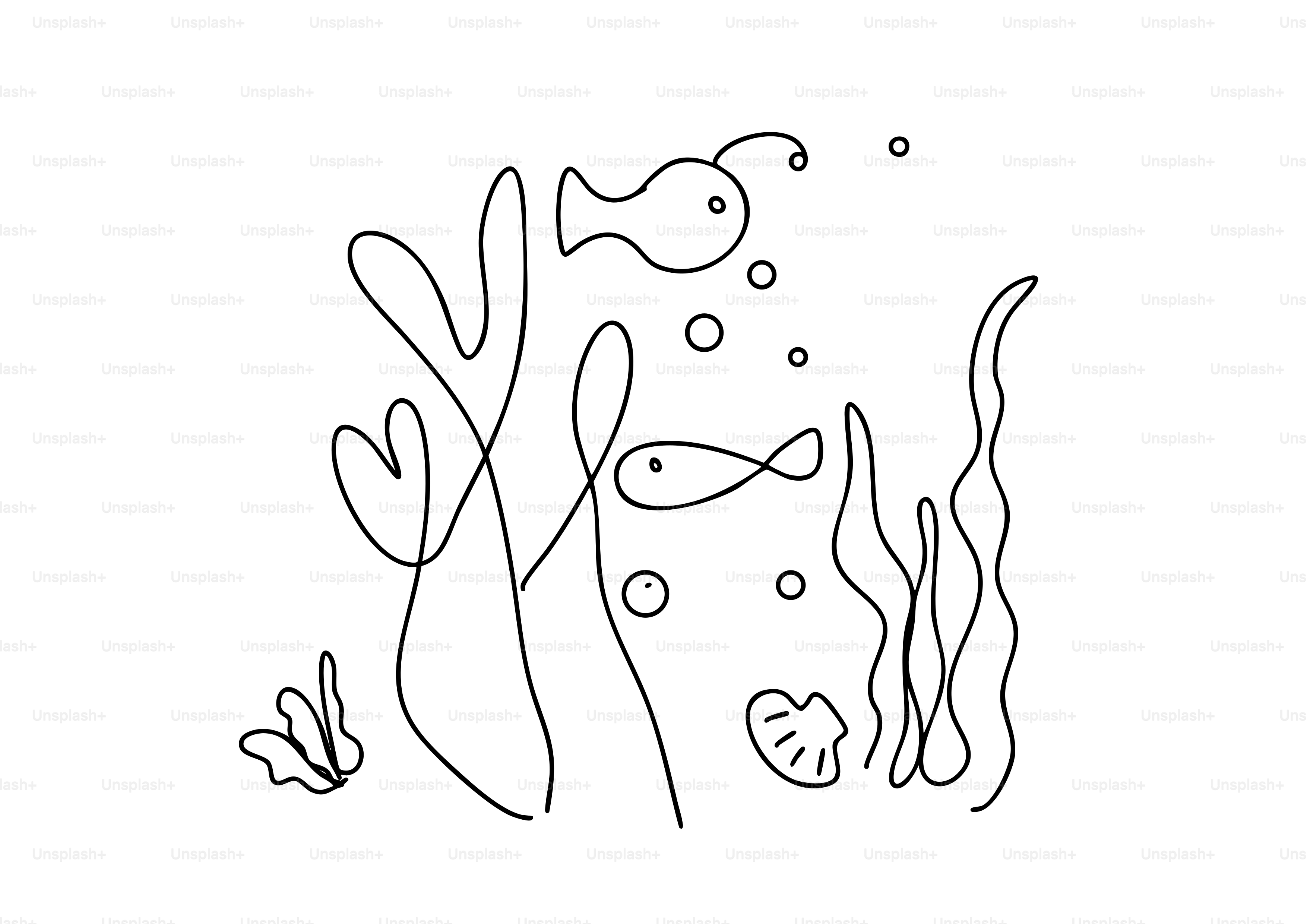 Underwater scene with fish and seaweed