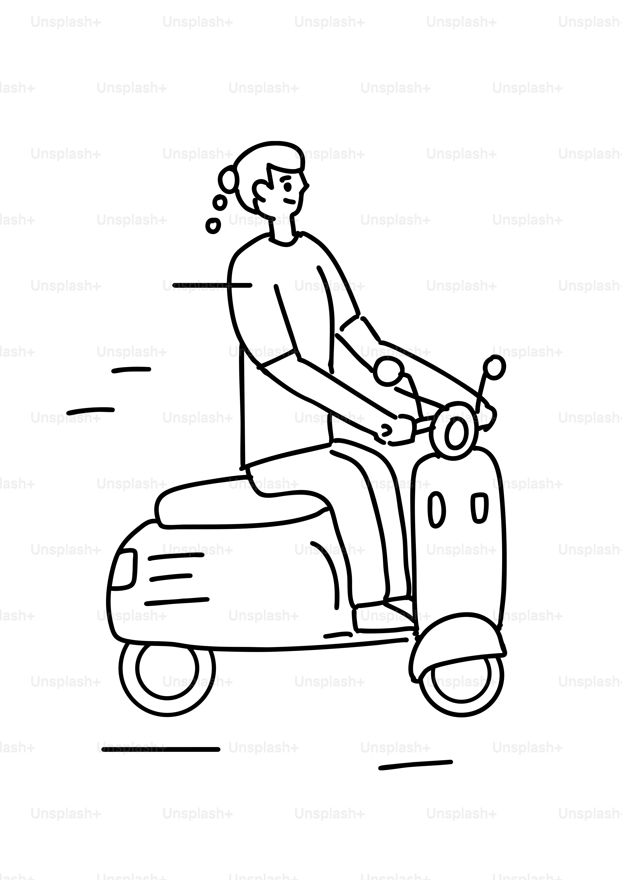 Man riding a scooter with motion lines.