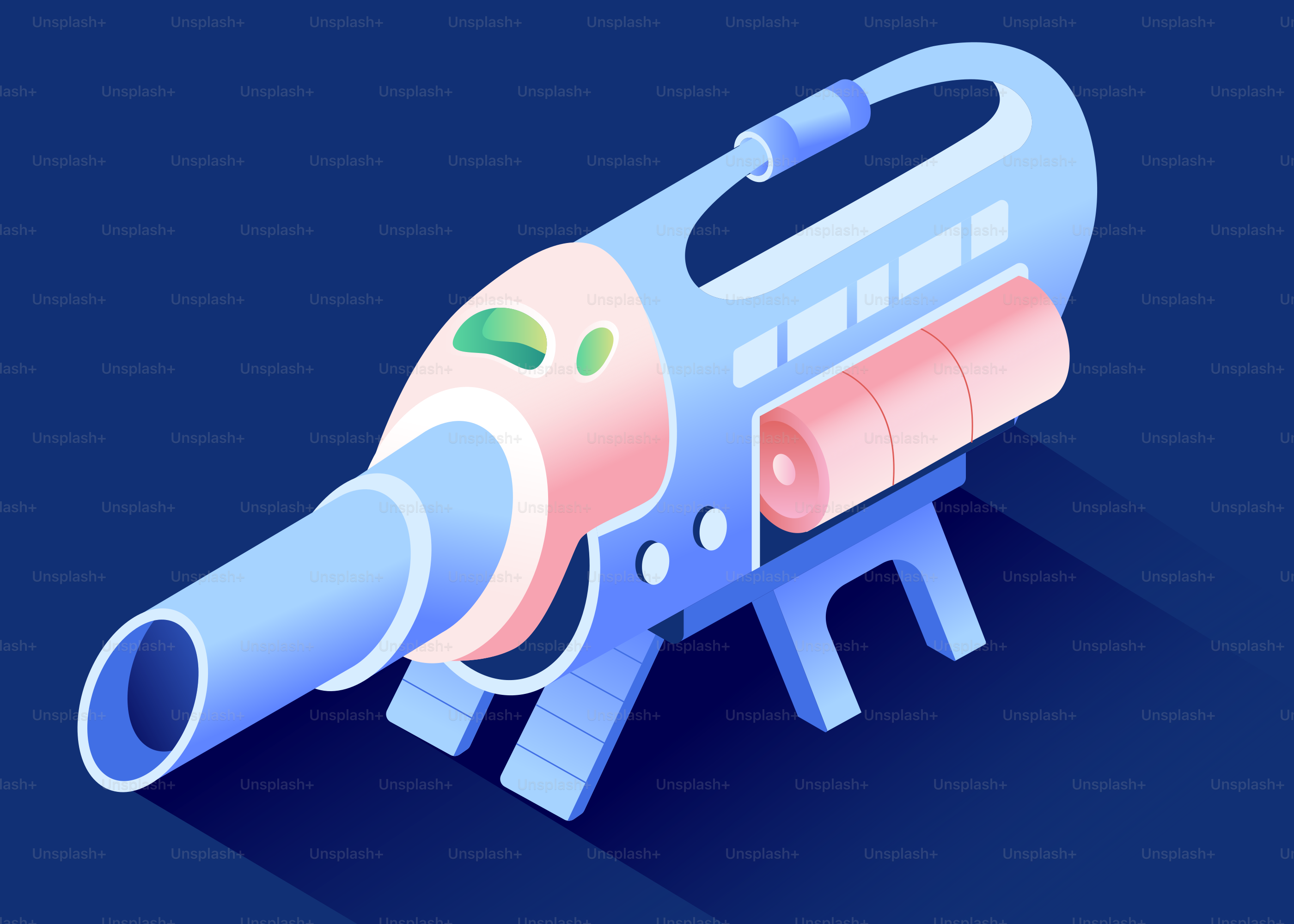 Stylized futuristic ray gun on a blue background