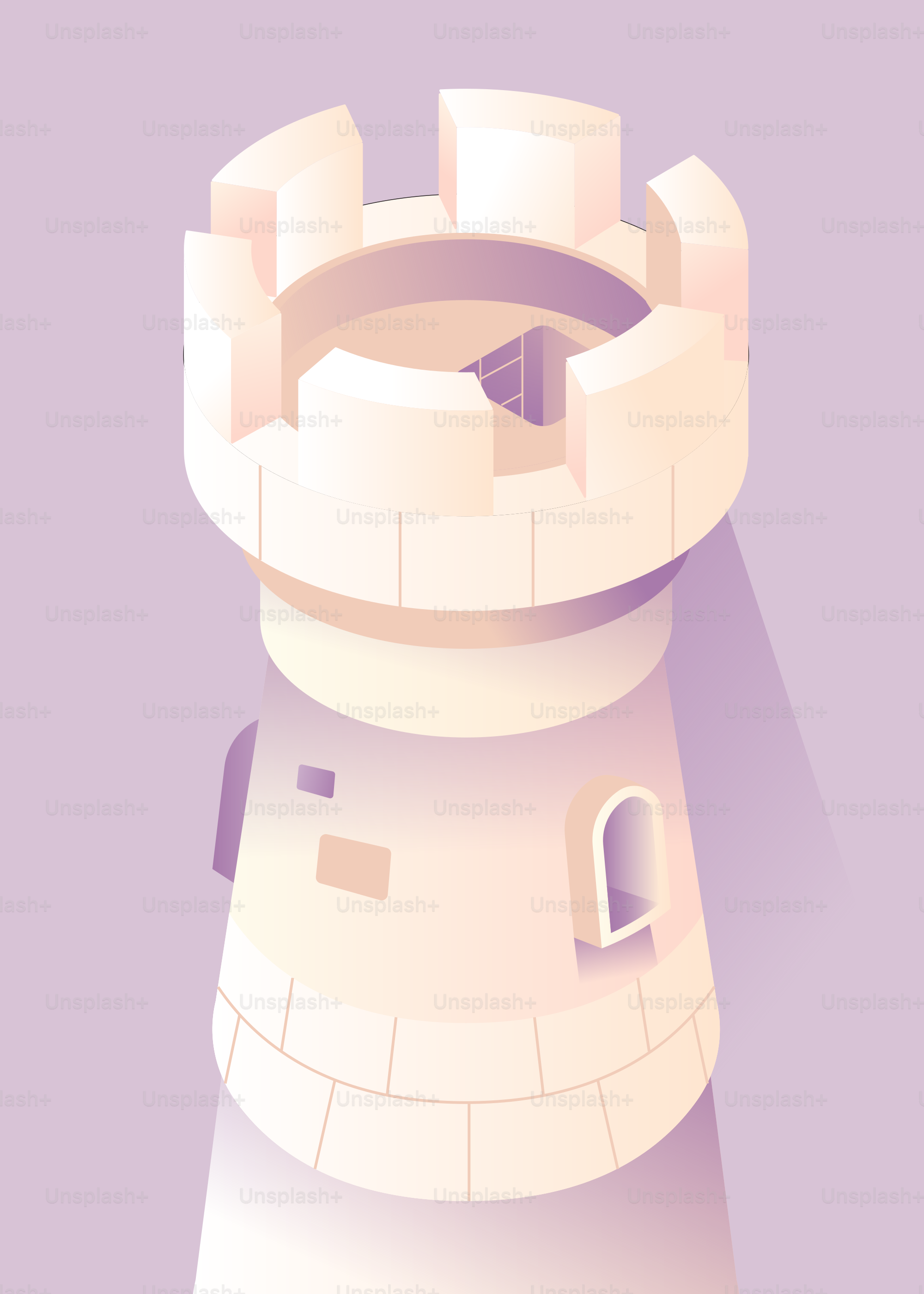 White chess rook on a purple background