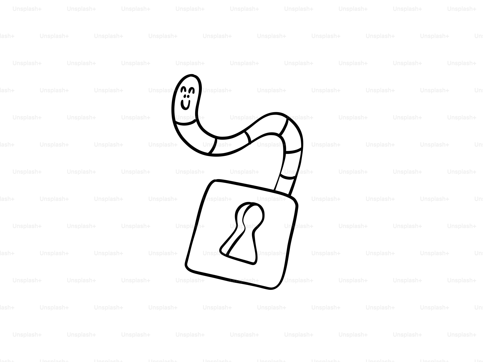 Um verme de desenho animado emergindo de um cadeado aberto.