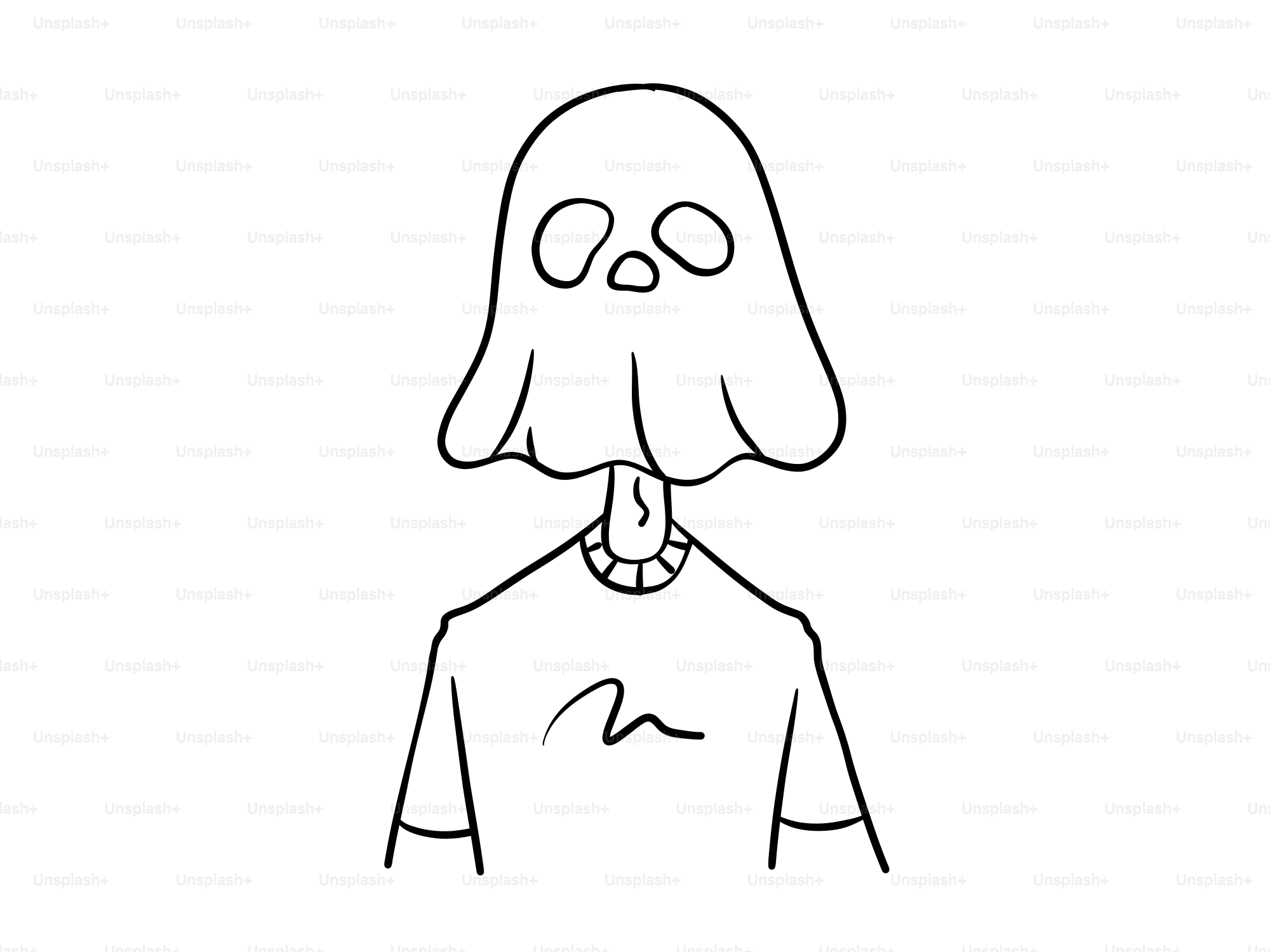 A line drawing of a ghost wearing a t-shirt