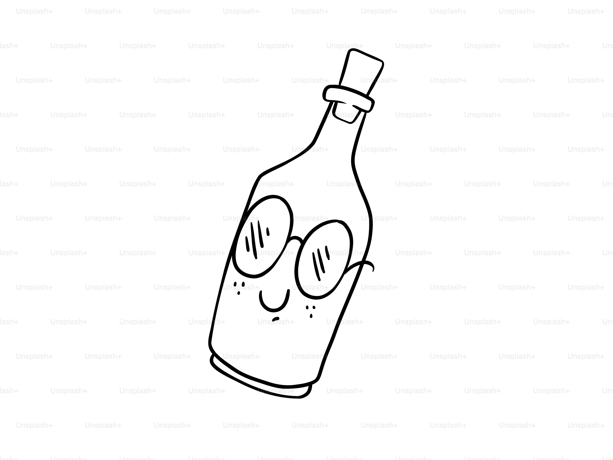 A cartoon bottle wearing glasses with a face.