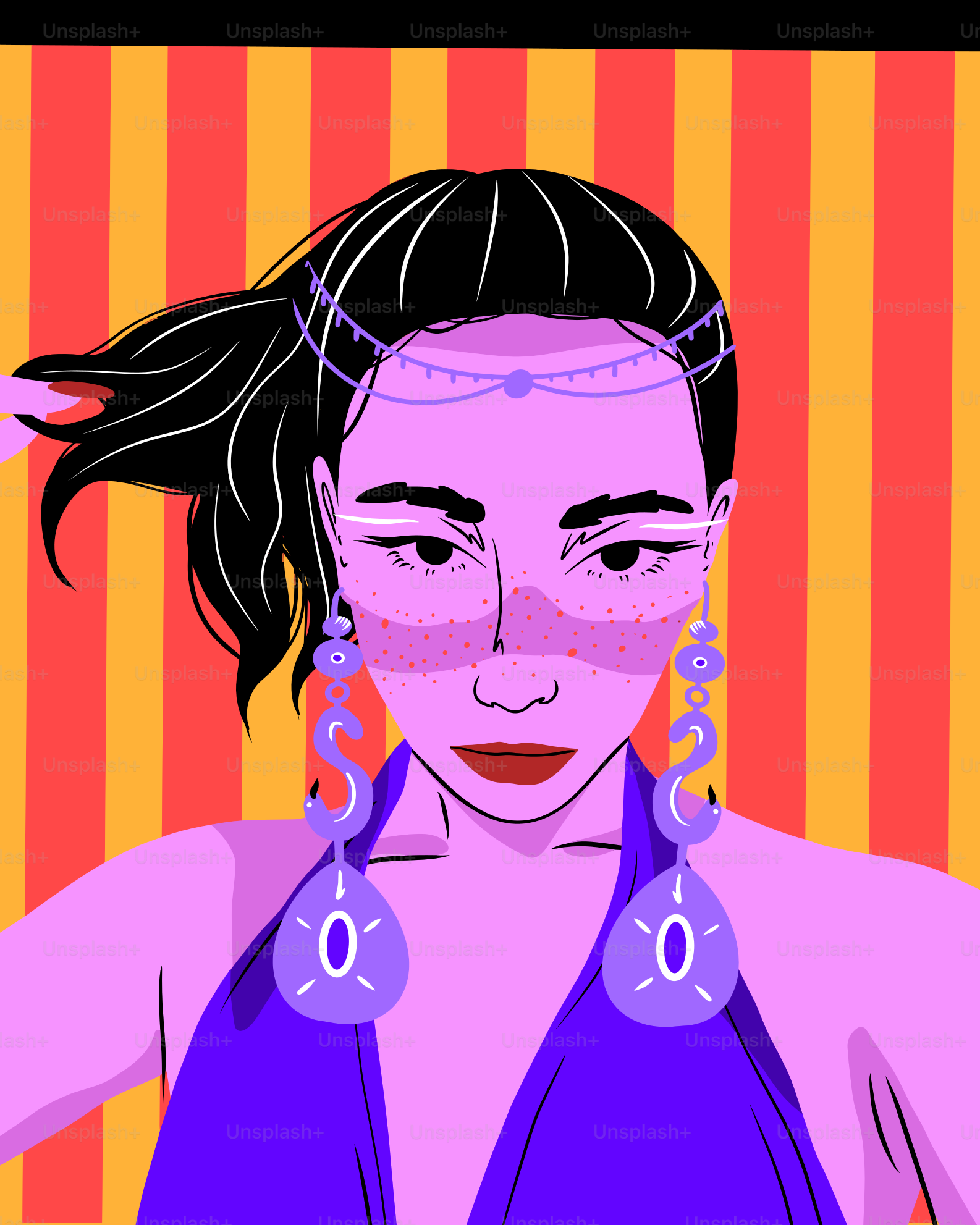 Mujer con pendientes ornamentados y diadema