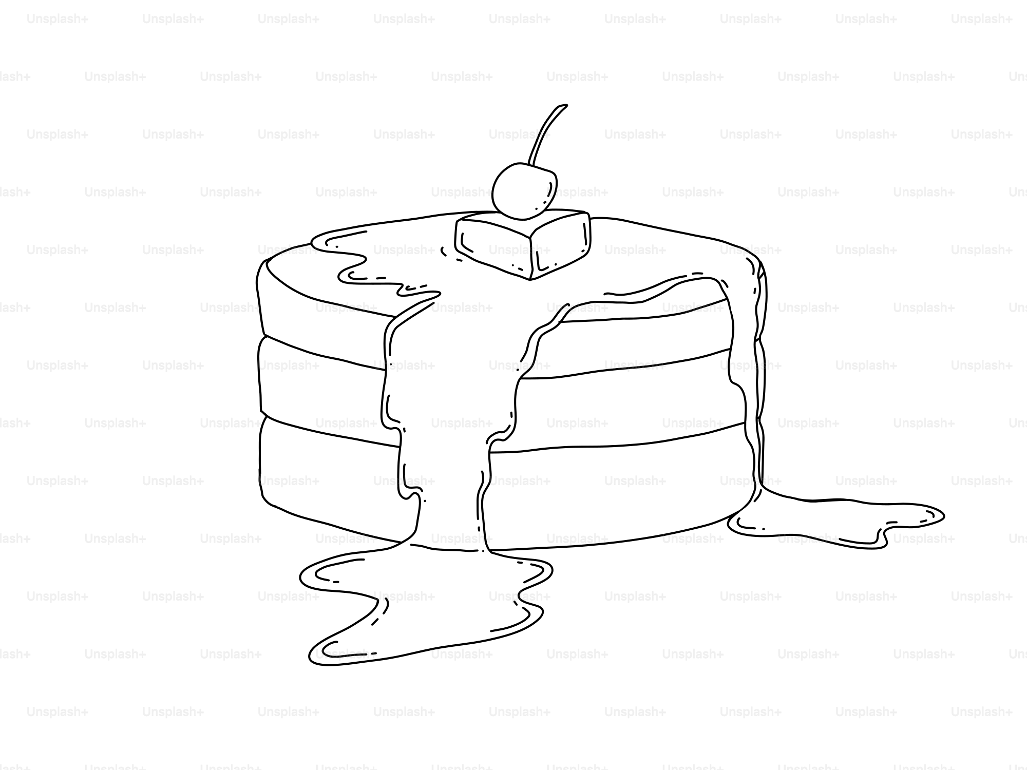 Stack of pancakes with butter and cherry