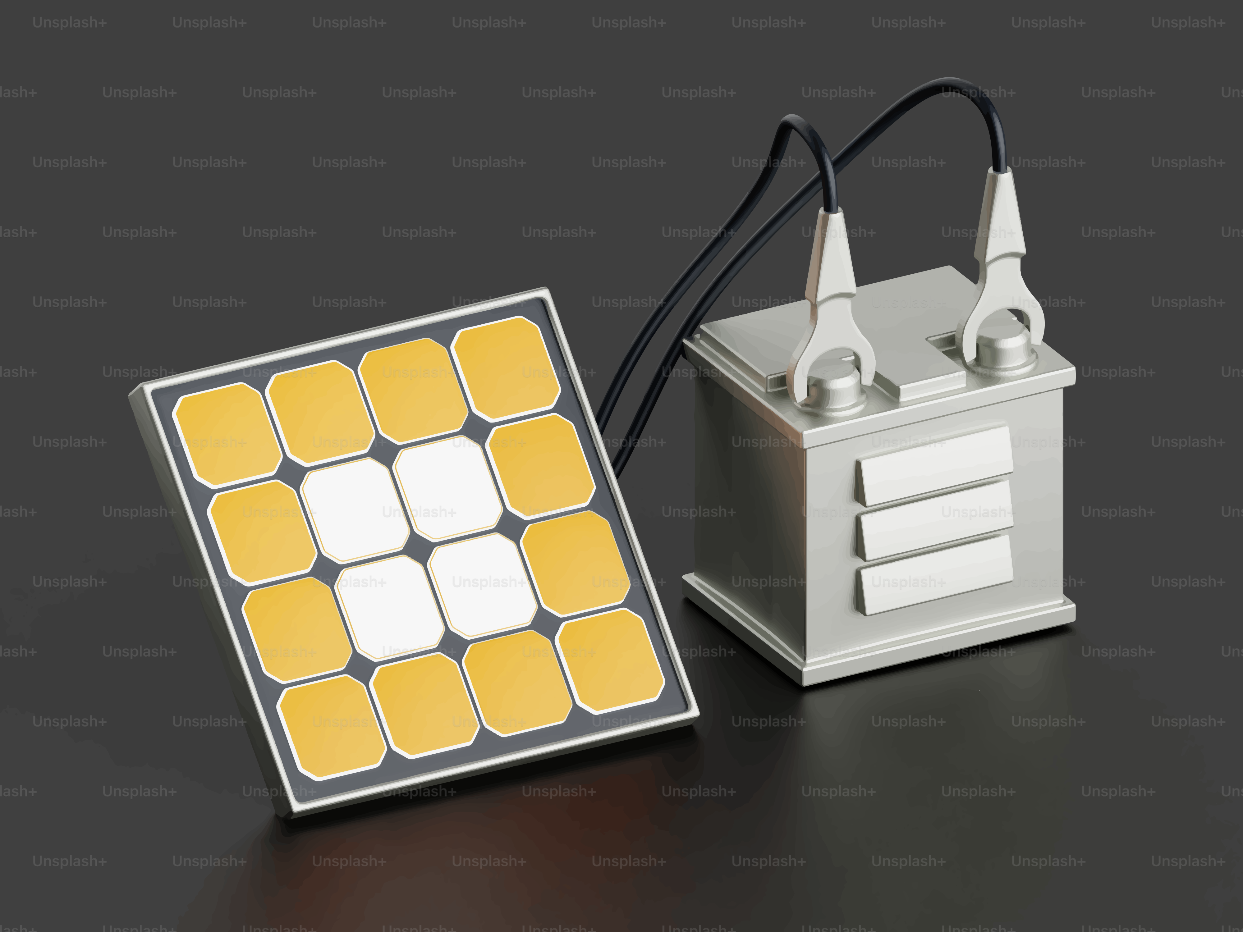 Solar panel connected to a battery storage unit.