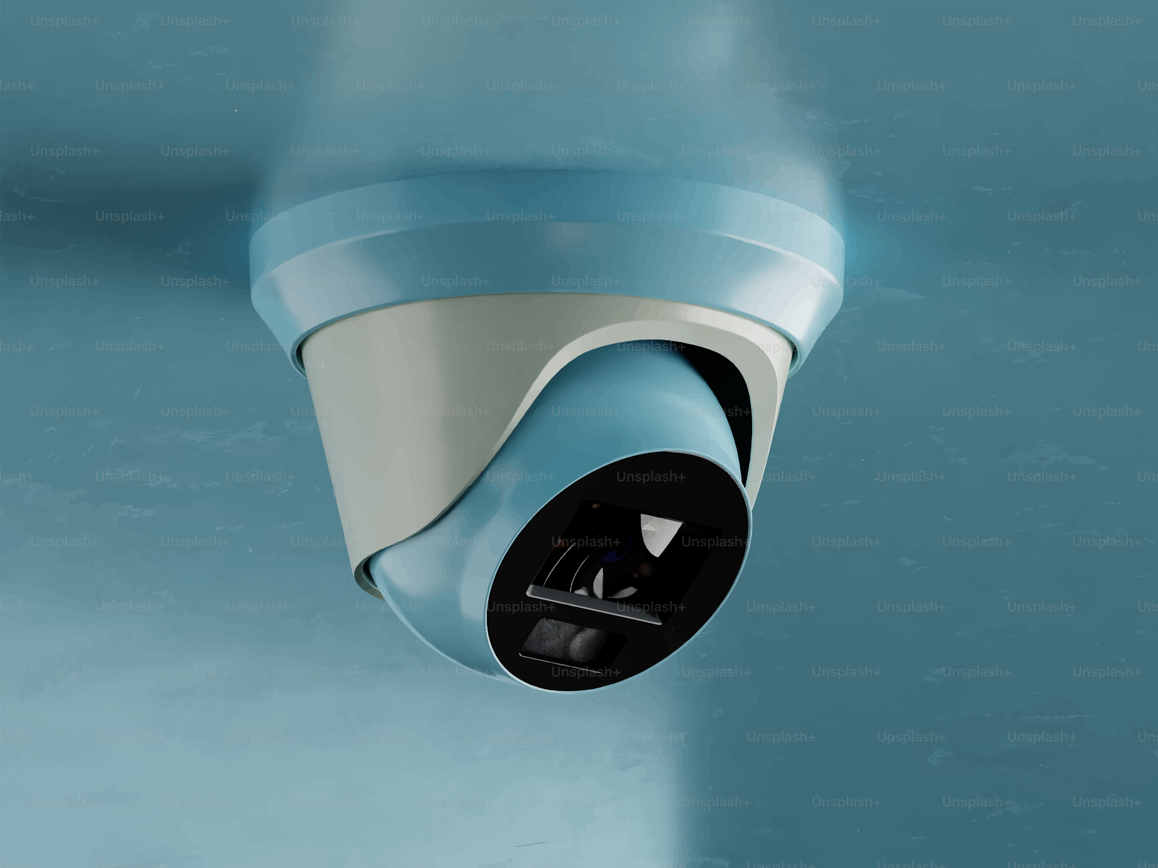 A modern security camera mounted on a ceiling.