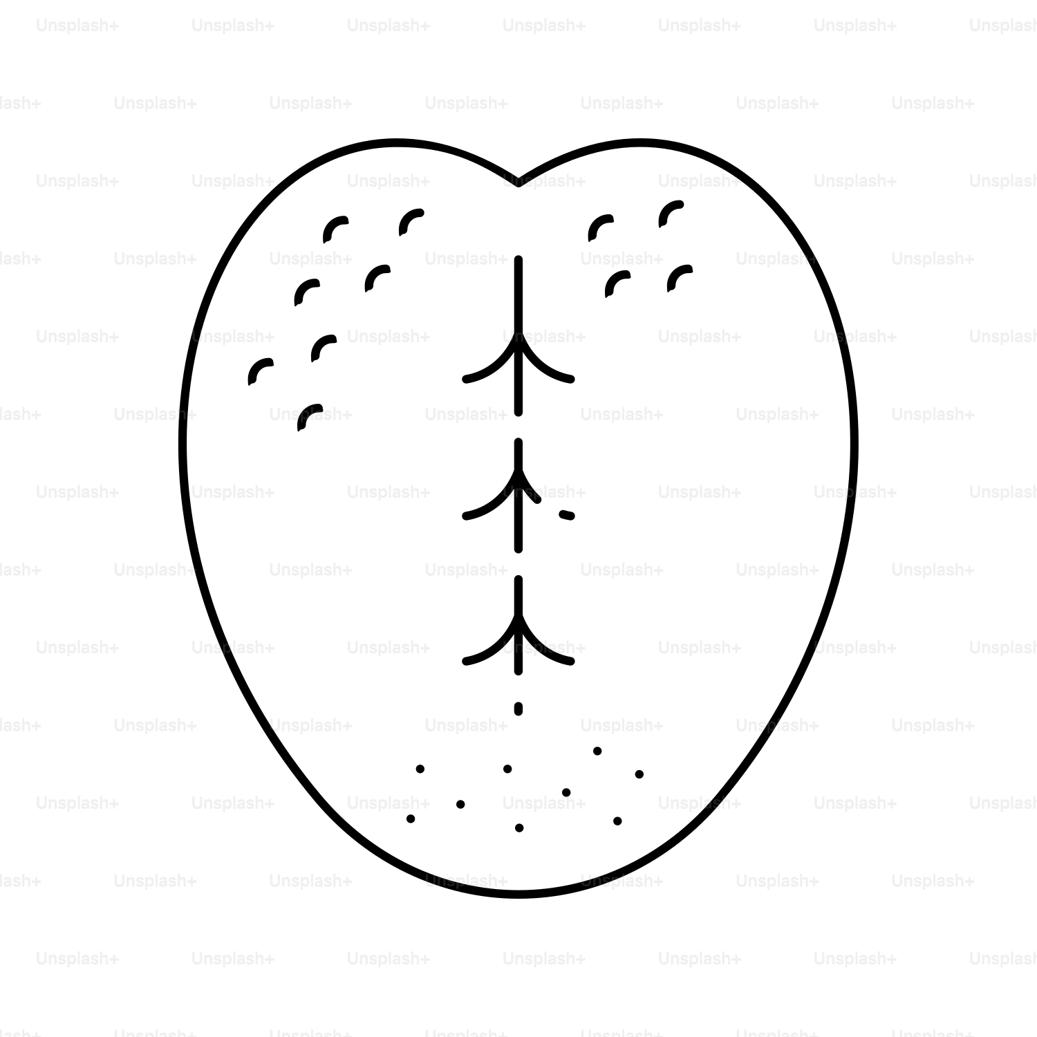 Line drawing of a tongue with stitches.