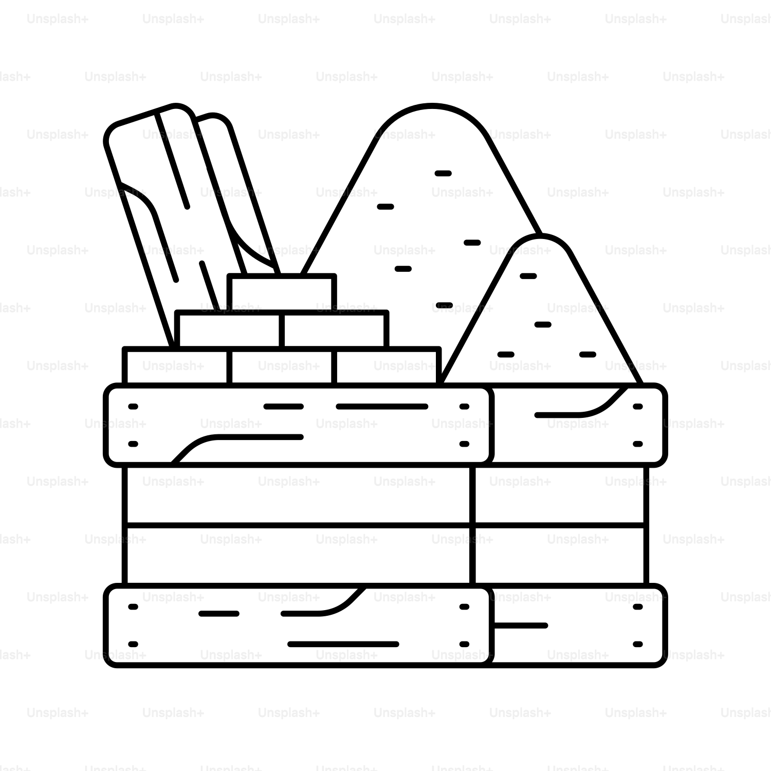Building materials in a wooden crate