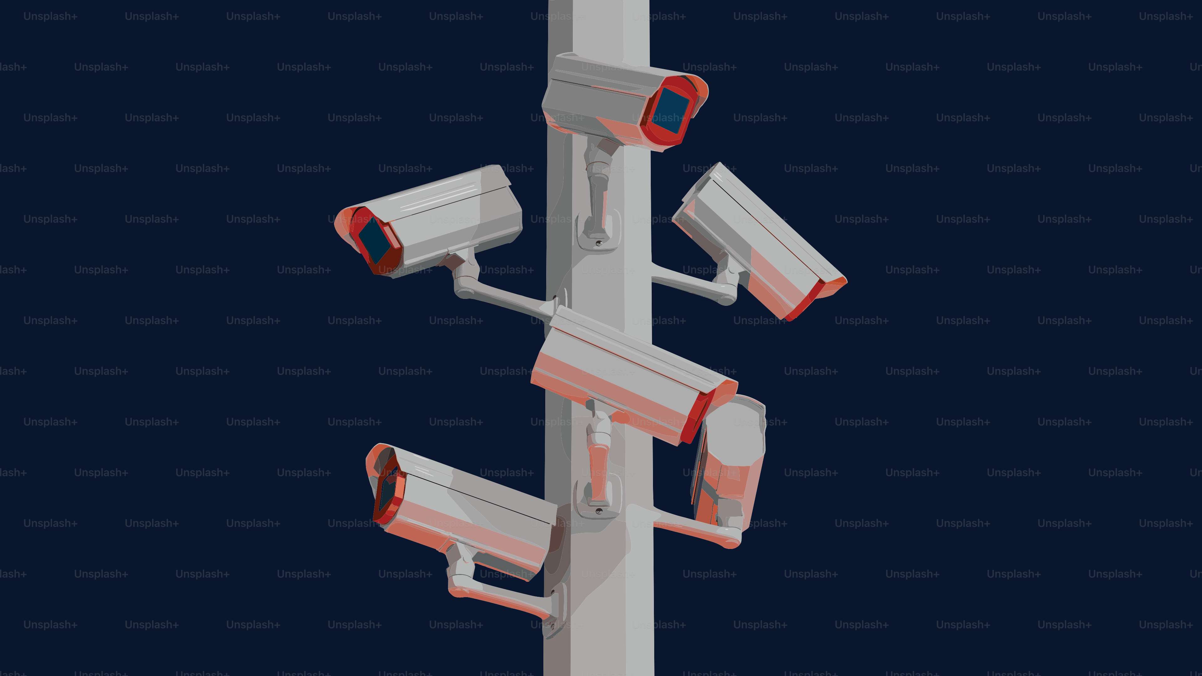 Security cameras mounted on a pole
