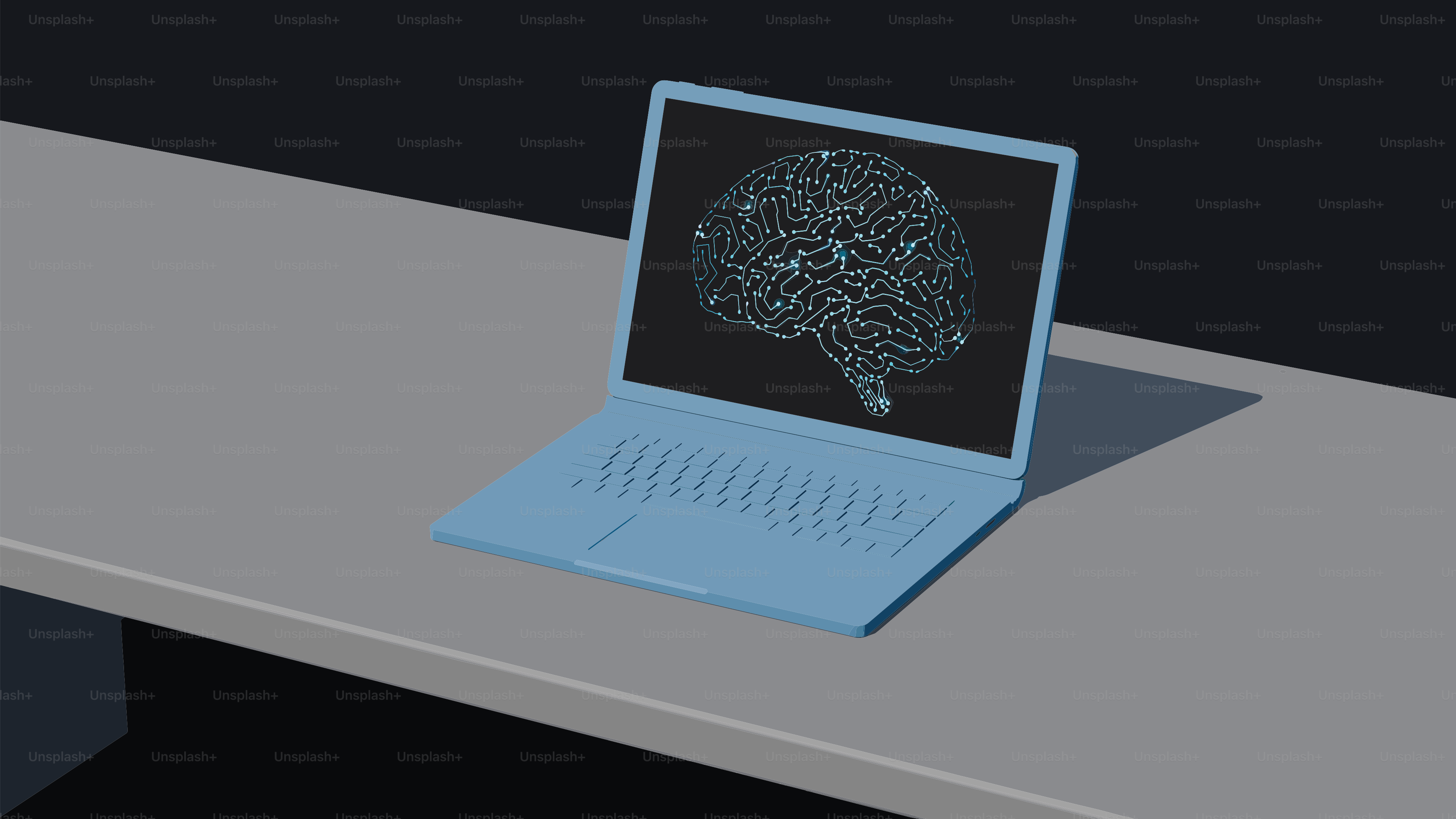 Laptop displaying a glowing brain network
