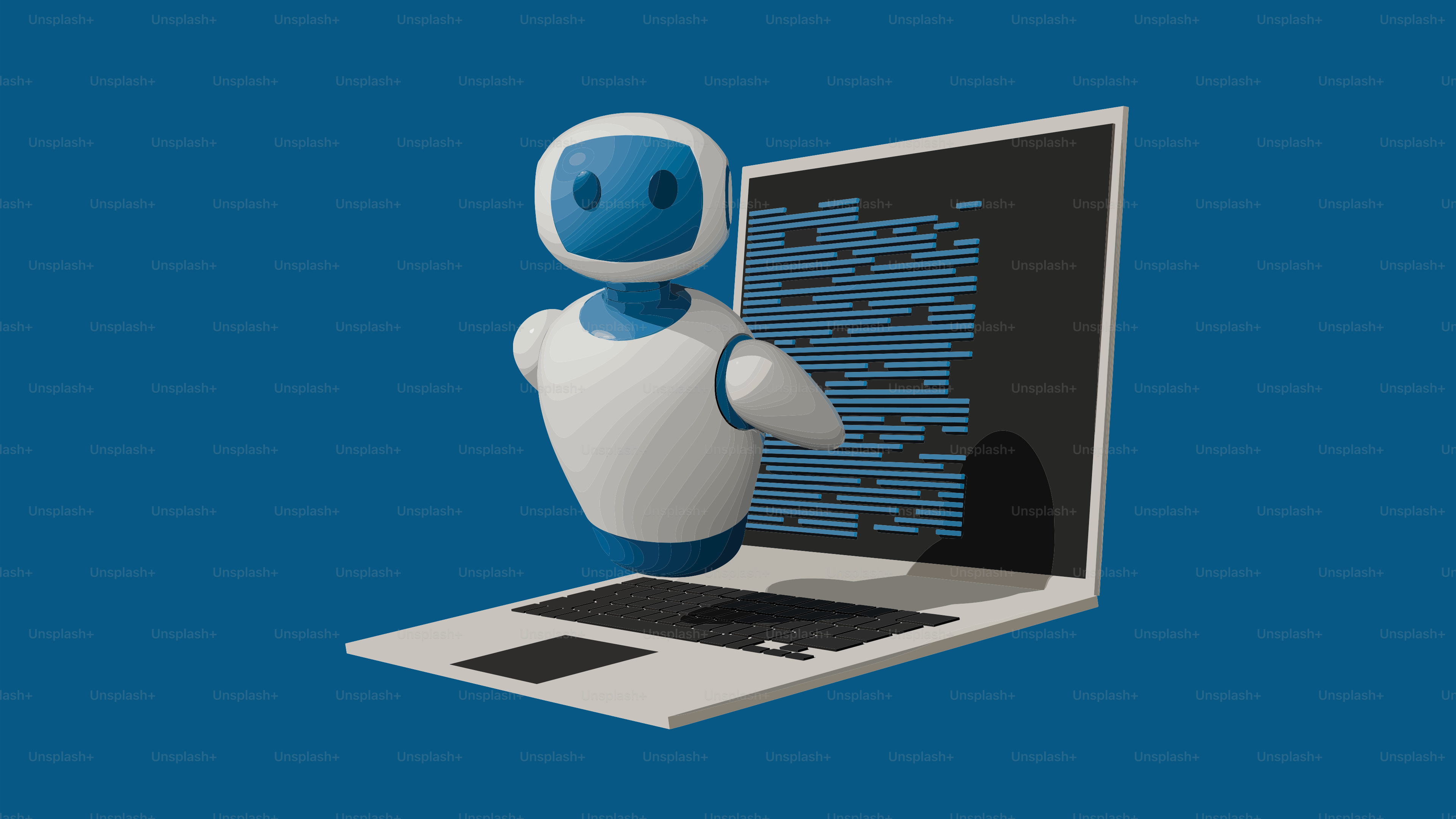 Robot che emerge dallo schermo di un laptop
